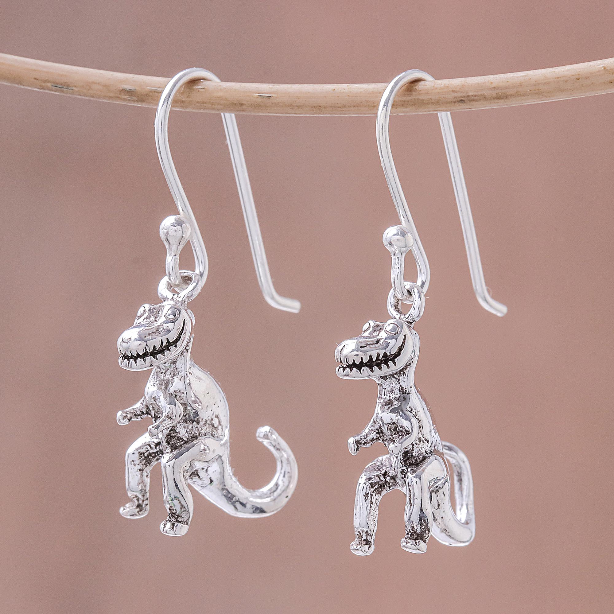 Premium T-Rex Sterling Silver Dangle Earrings - Handcrafted in Thailand