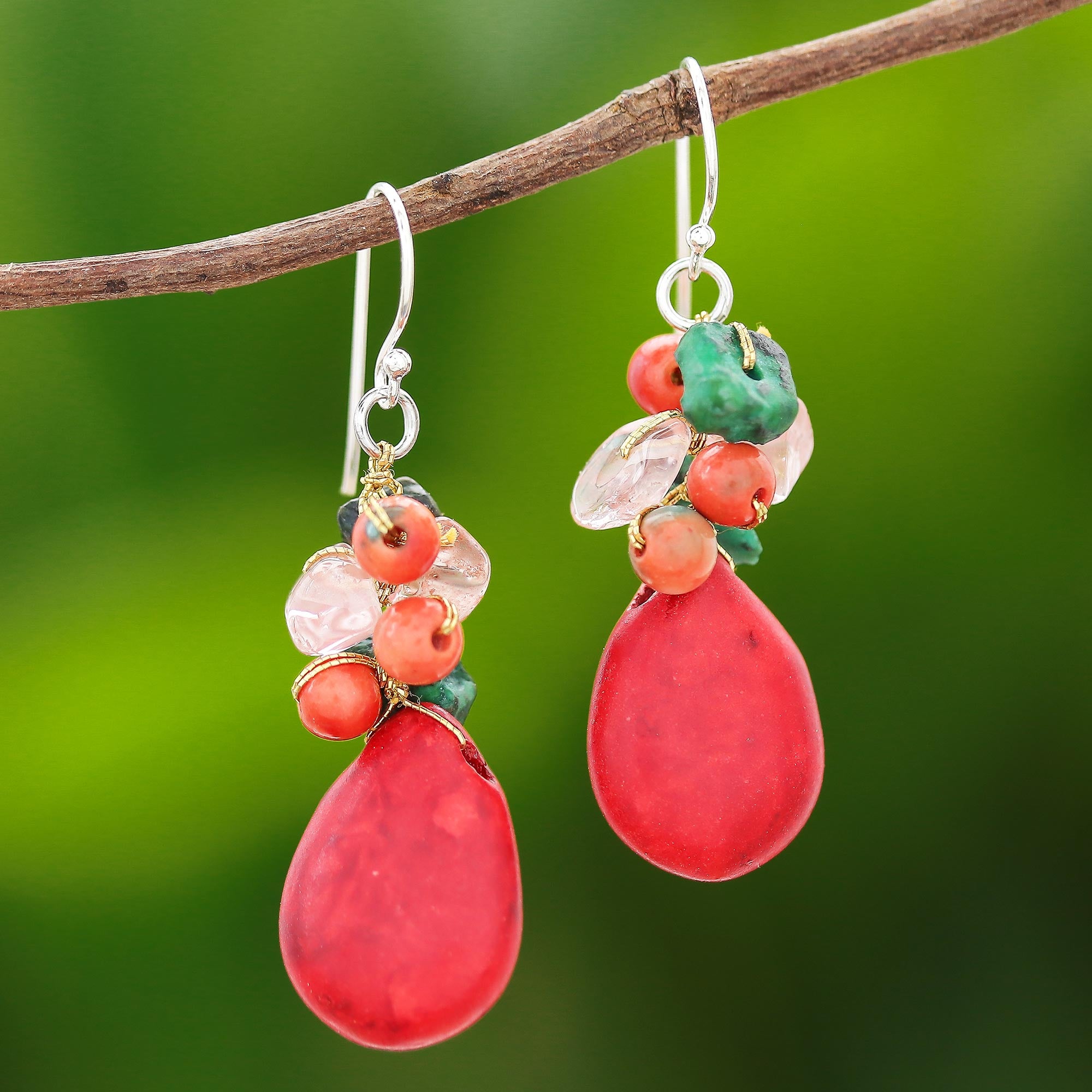 Premium Summer Fire Multi-Gemstone Dangle Earrings - Handcrafted in Thailand