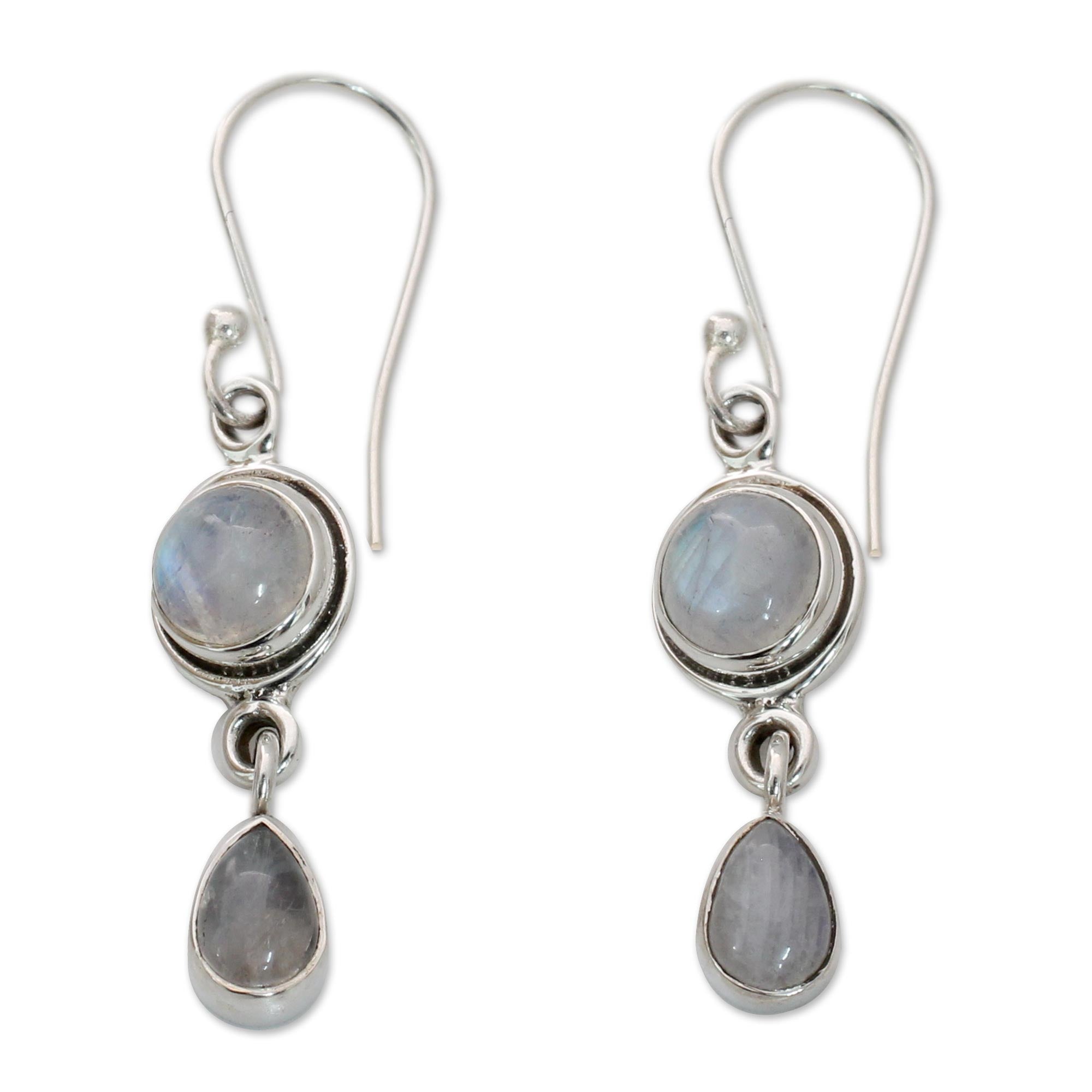 Premium Shimmer Moonstone Dangle Earrings - Sterling Silver Elegance