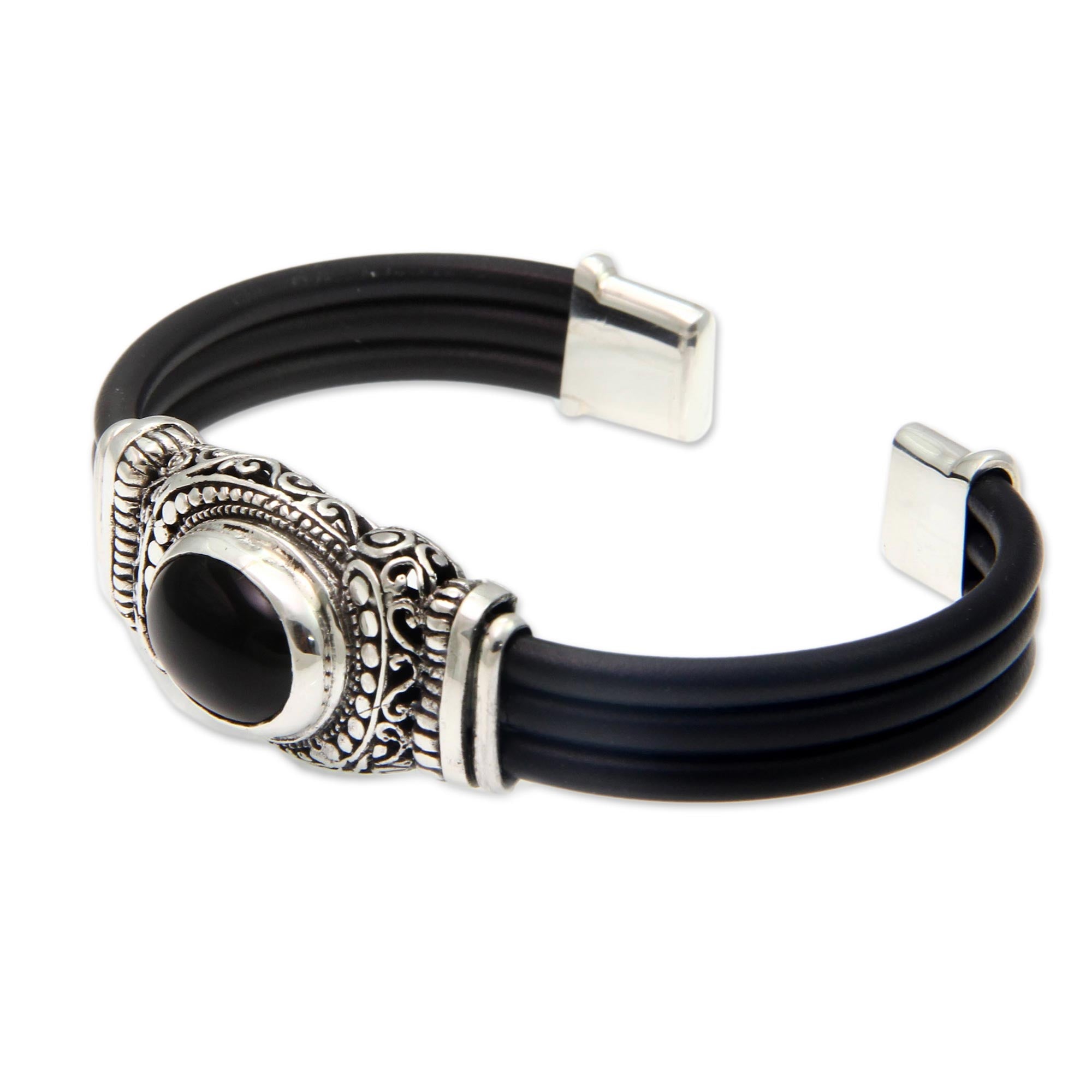 Premium Royal Splendor Onyx & Silver Cuff Bracelet - Handcrafted Elegance