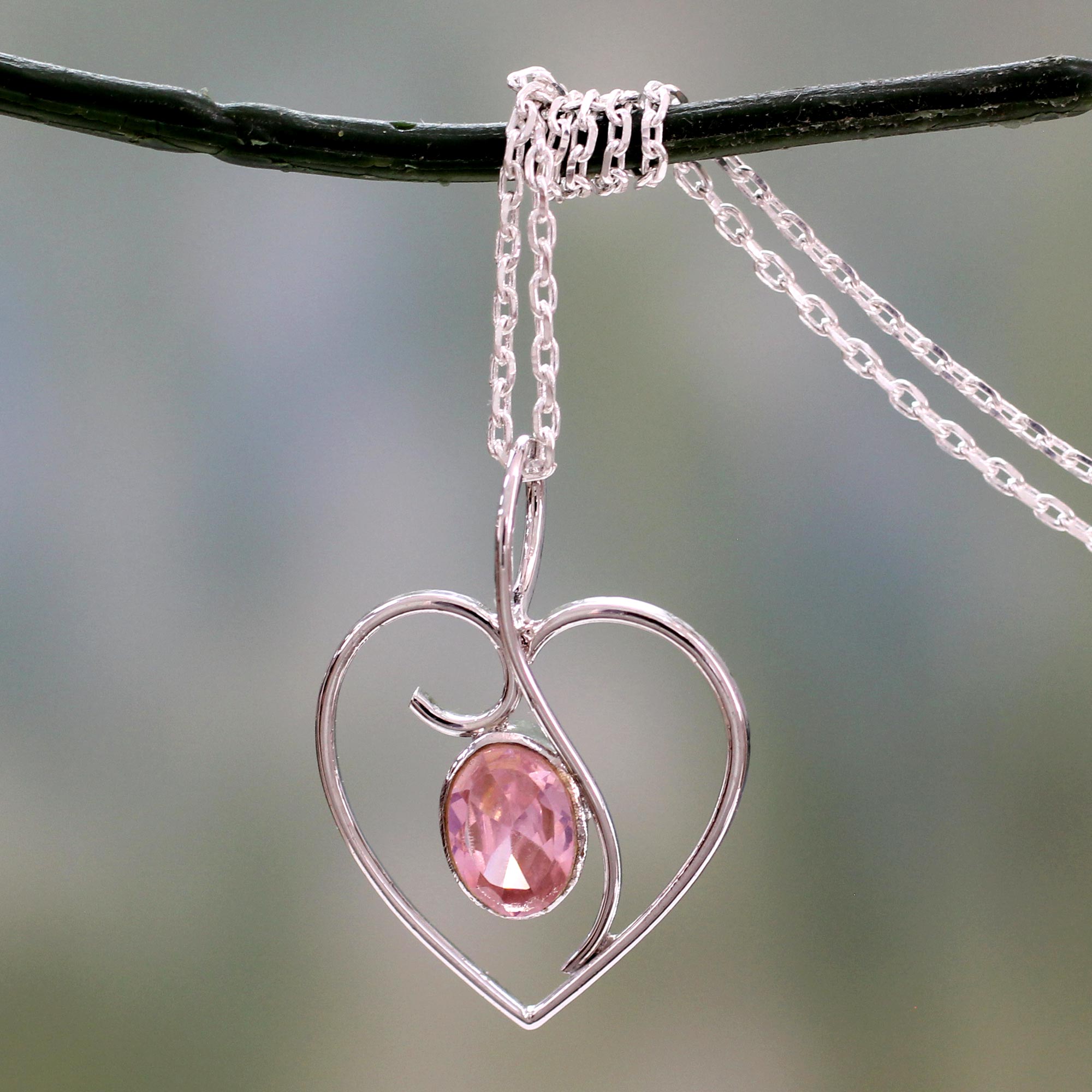 Premium Pink Romance Heart Necklace - Sterling Silver & Pink CZ Jewelry