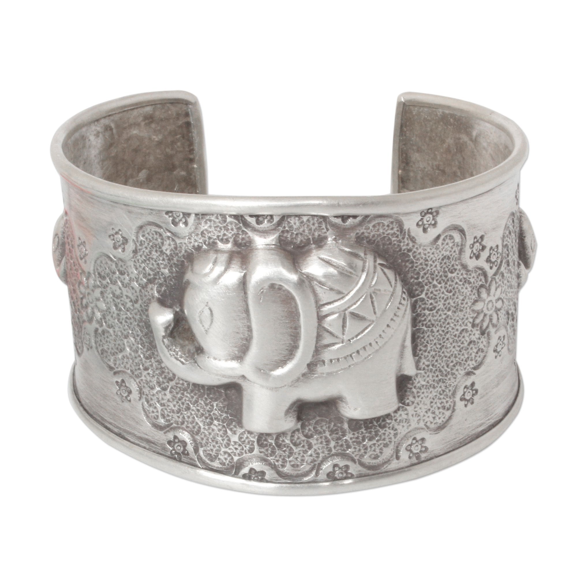 Premium Elephant Family Sterling Silver Cuff Bracelet