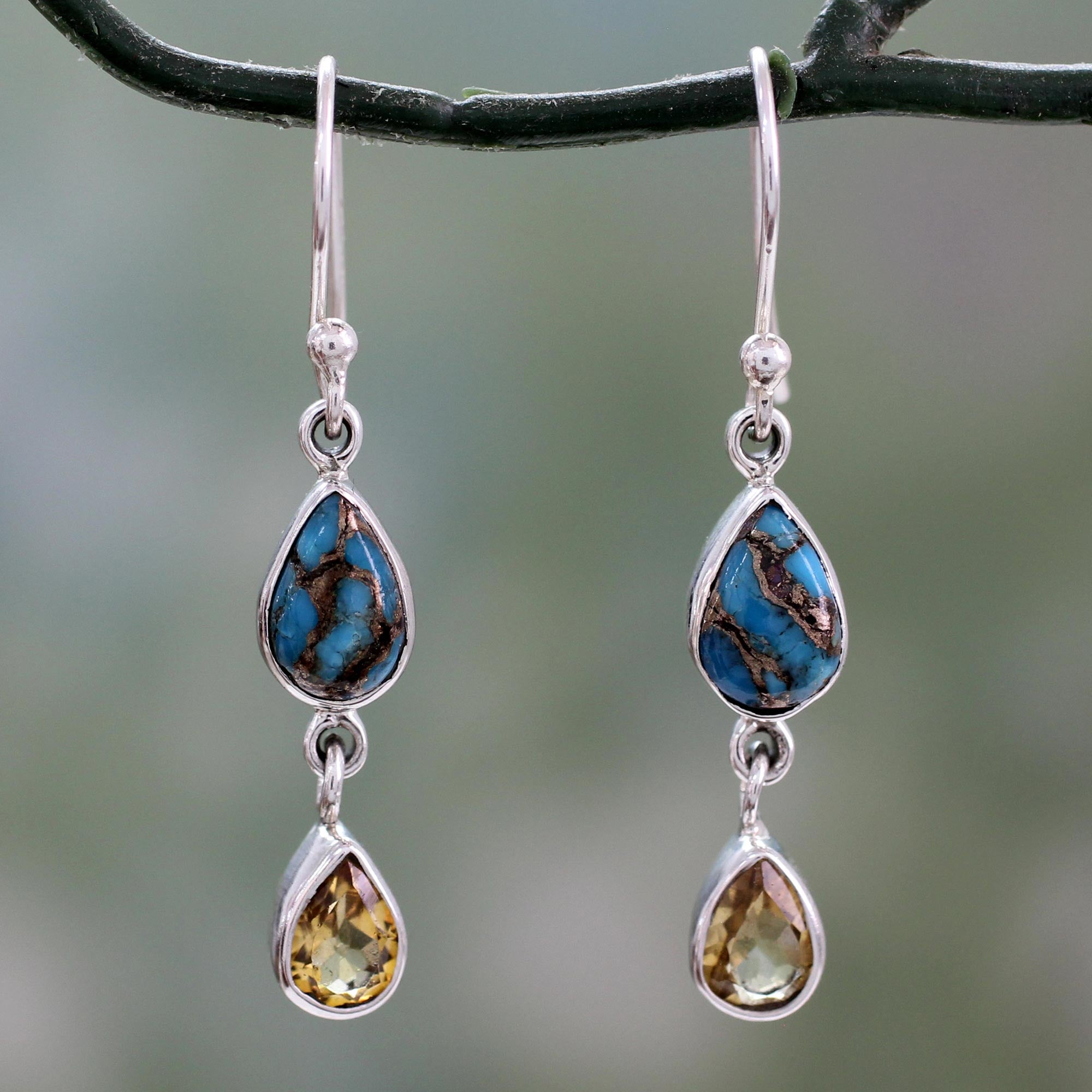 Premium Heavenly Light Sterling Silver Earrings – Citrine & Turquoise