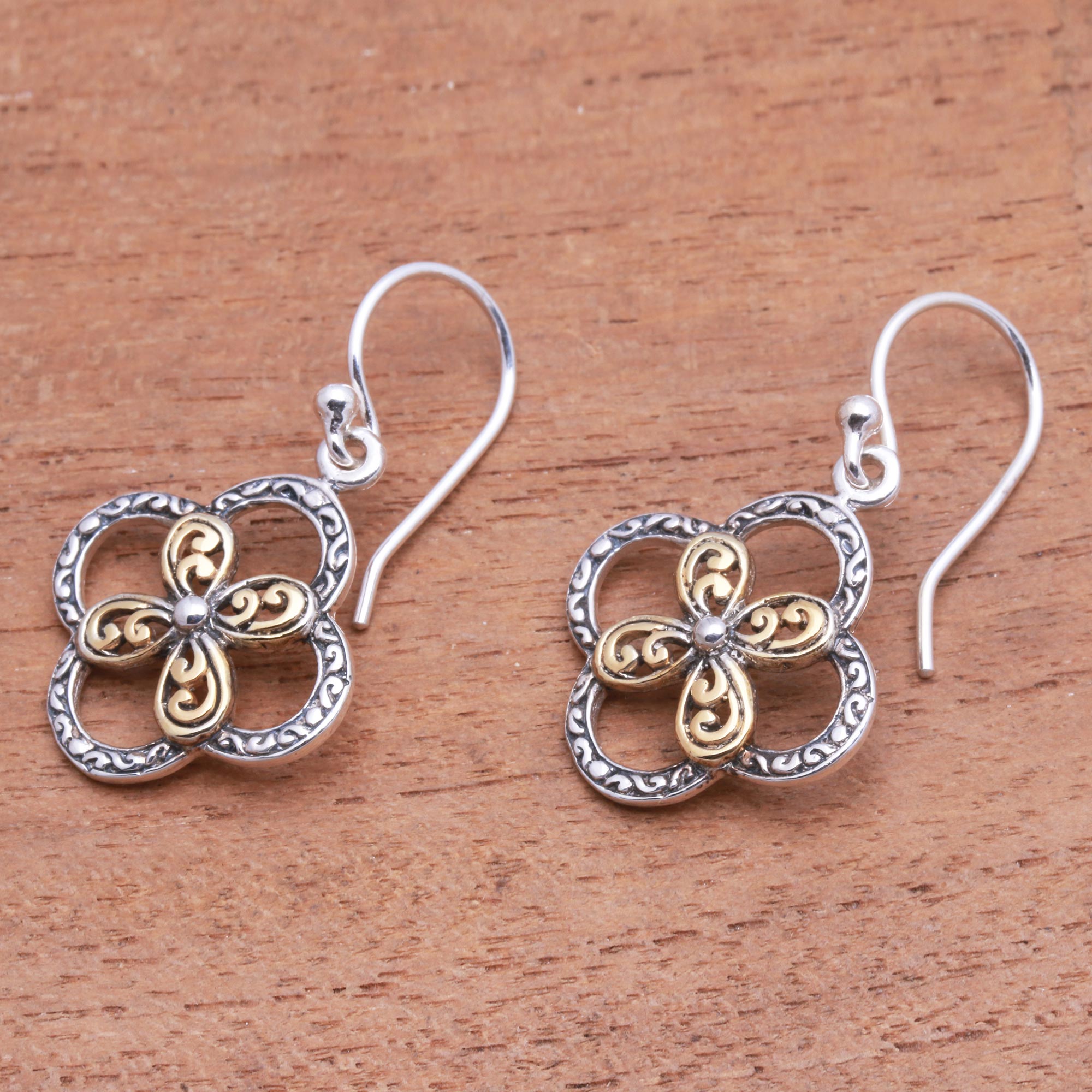 Premium Floral Dangle Earrings - Sterling Silver with 18K Gold Accents