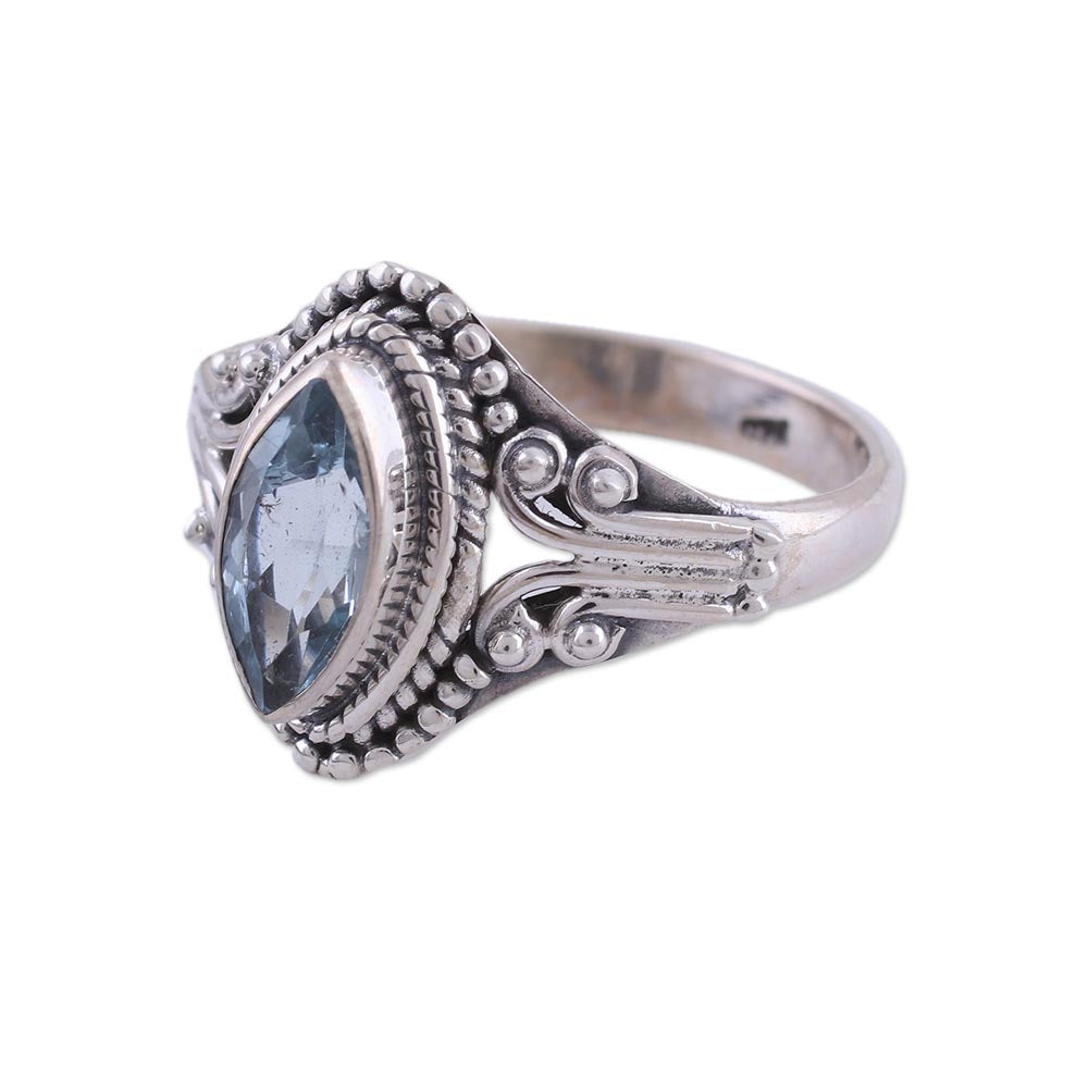 Premium Blue Topaz Sterling Silver Ring – Handcrafted Elegance from India