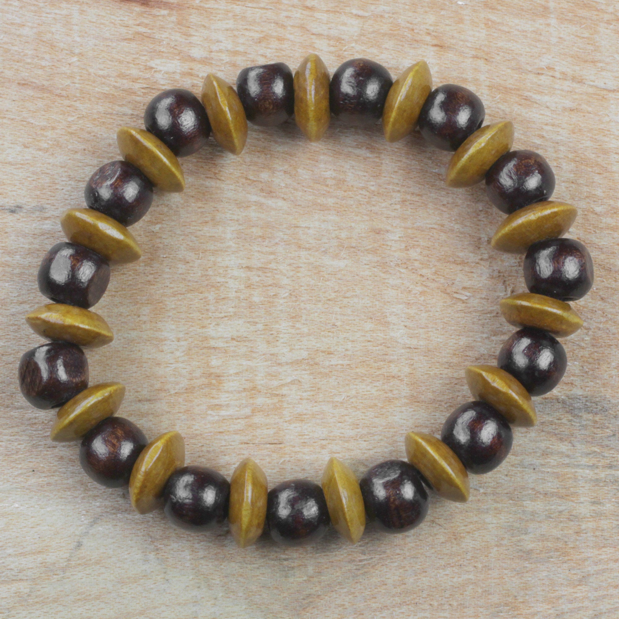 Premium Adukrom Dark Brown Wood Beaded Stretch Bracelet - Handcrafted in Ghana