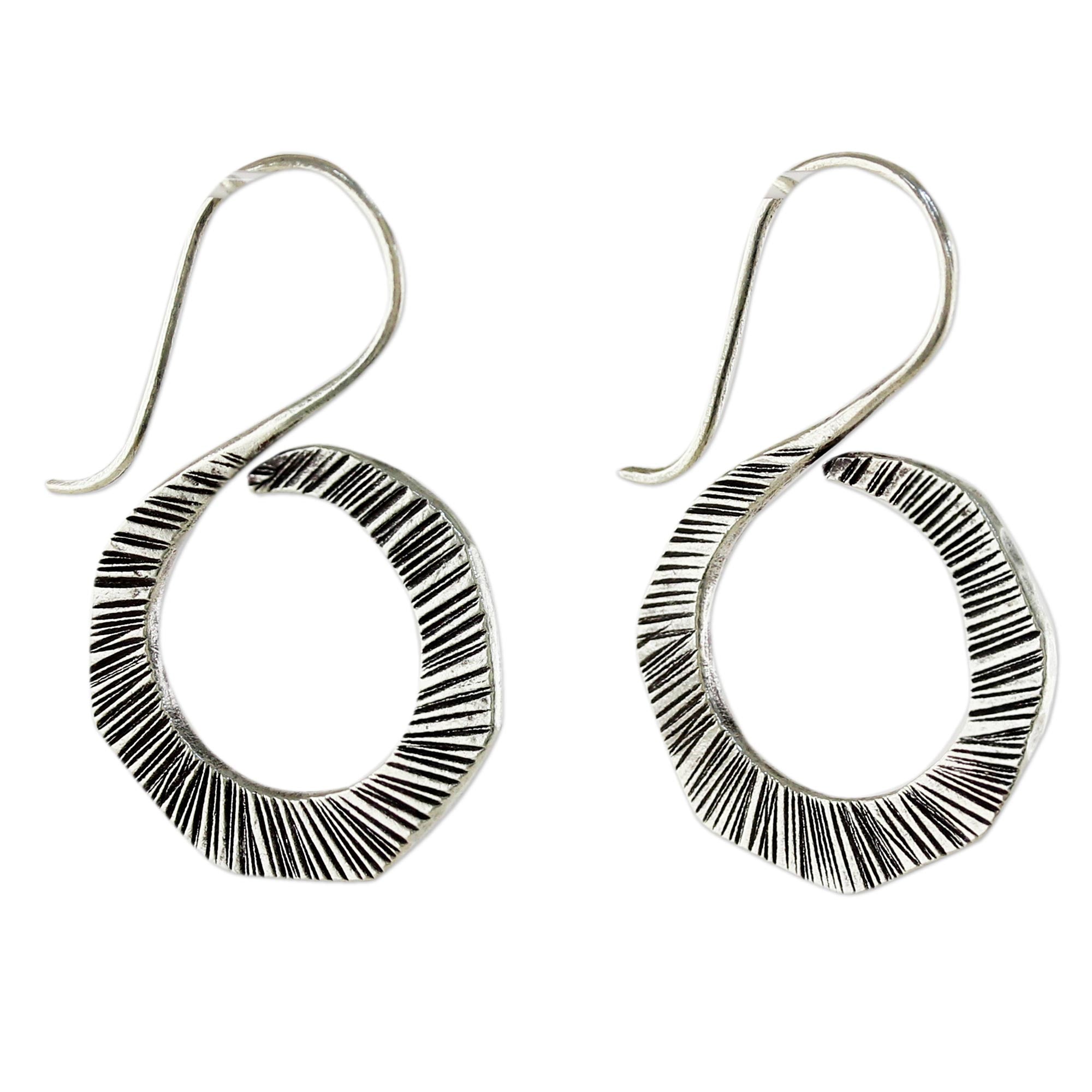 Premium Geometric Thai Silver Drop Earrings - Striped Swan Design for Women