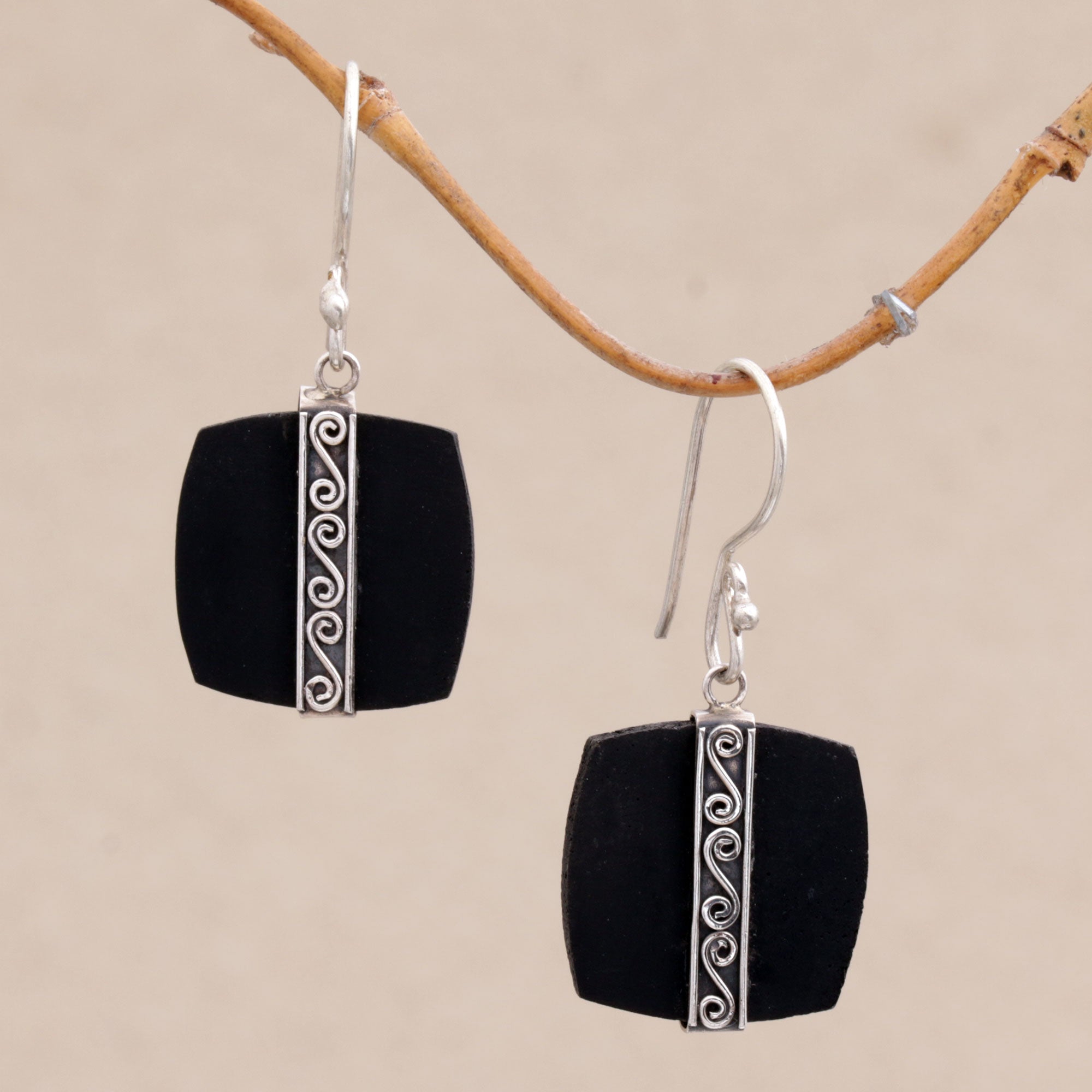 Premium Sterling Silver & Lava Stone Drop Earrings by Rupadana