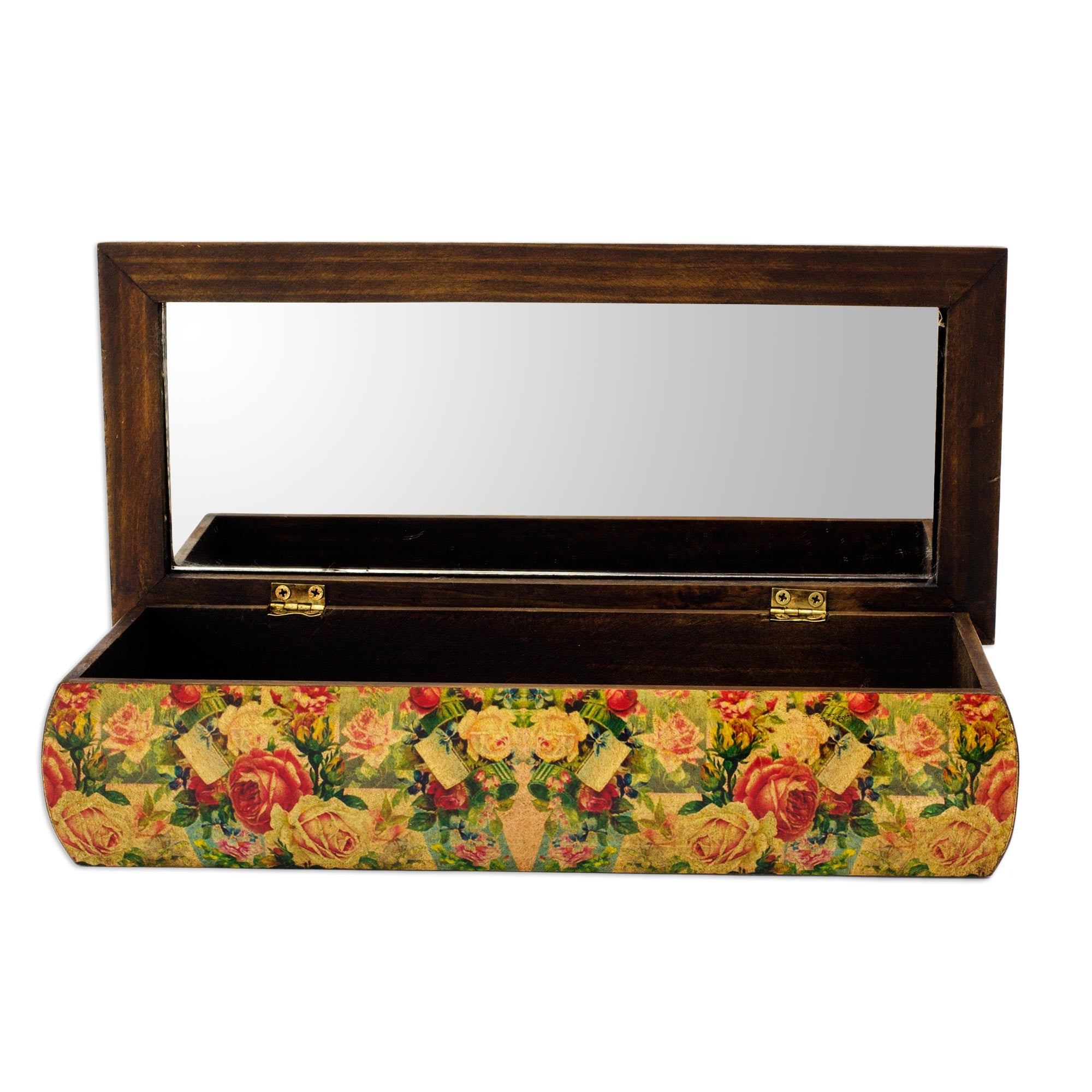 Premium Handcrafted Mexican Rose Jewelry Box with Mirror | Decoupage Art