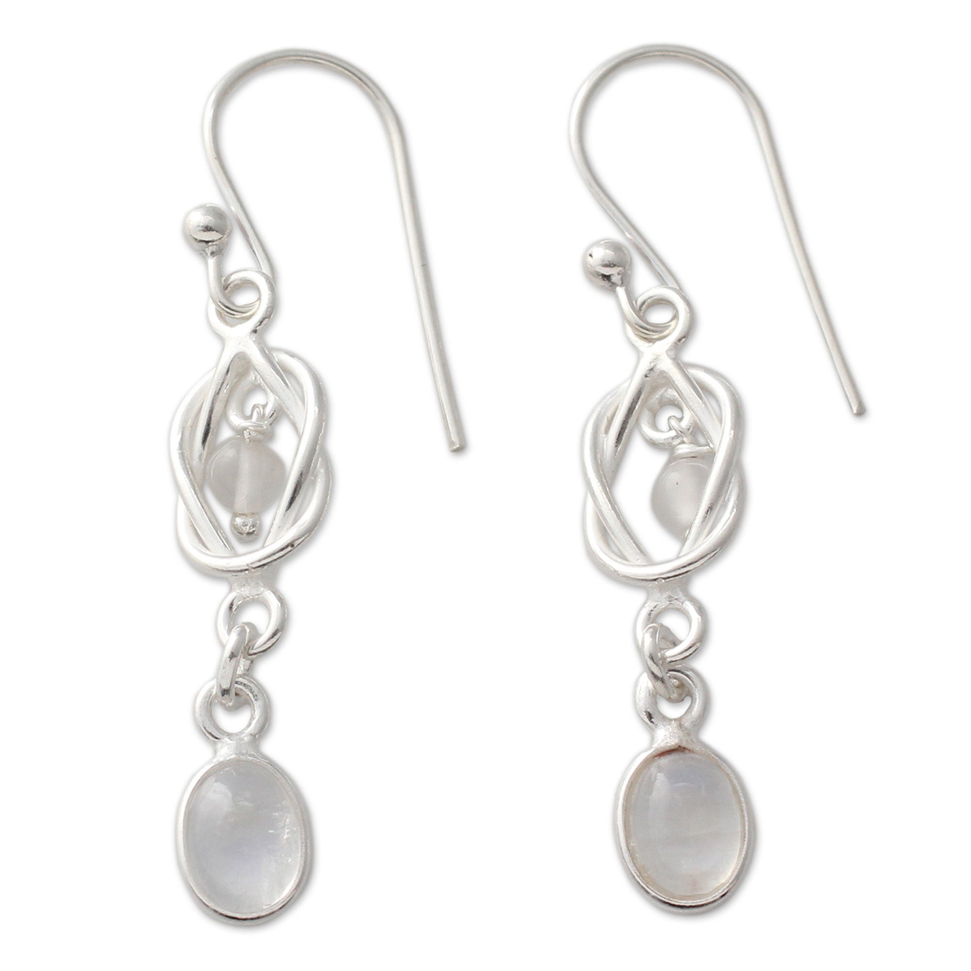 Premium Moonlight Knot Artisan Earrings with Rainbow Moonstone & Sterling Silver