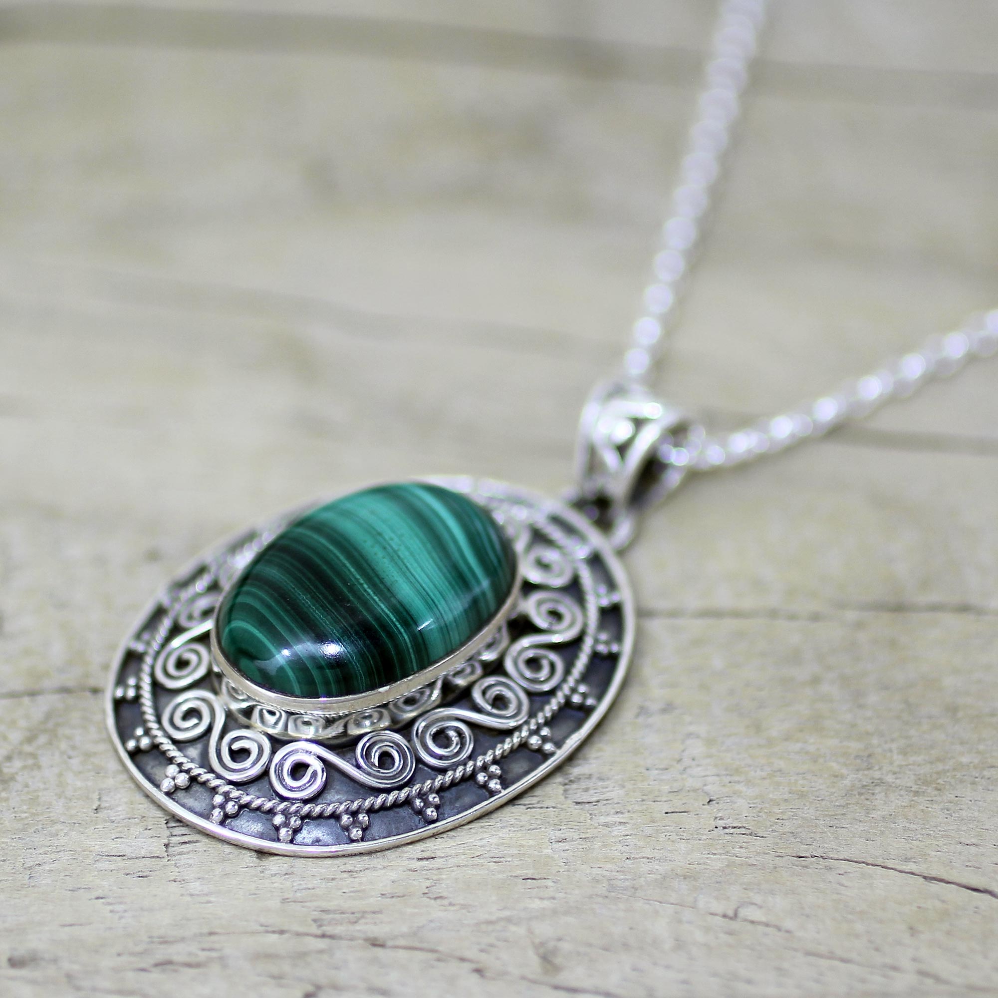 Premium Mystical Beauty Malachite Pendant Necklace - Handcrafted Sterling Silver