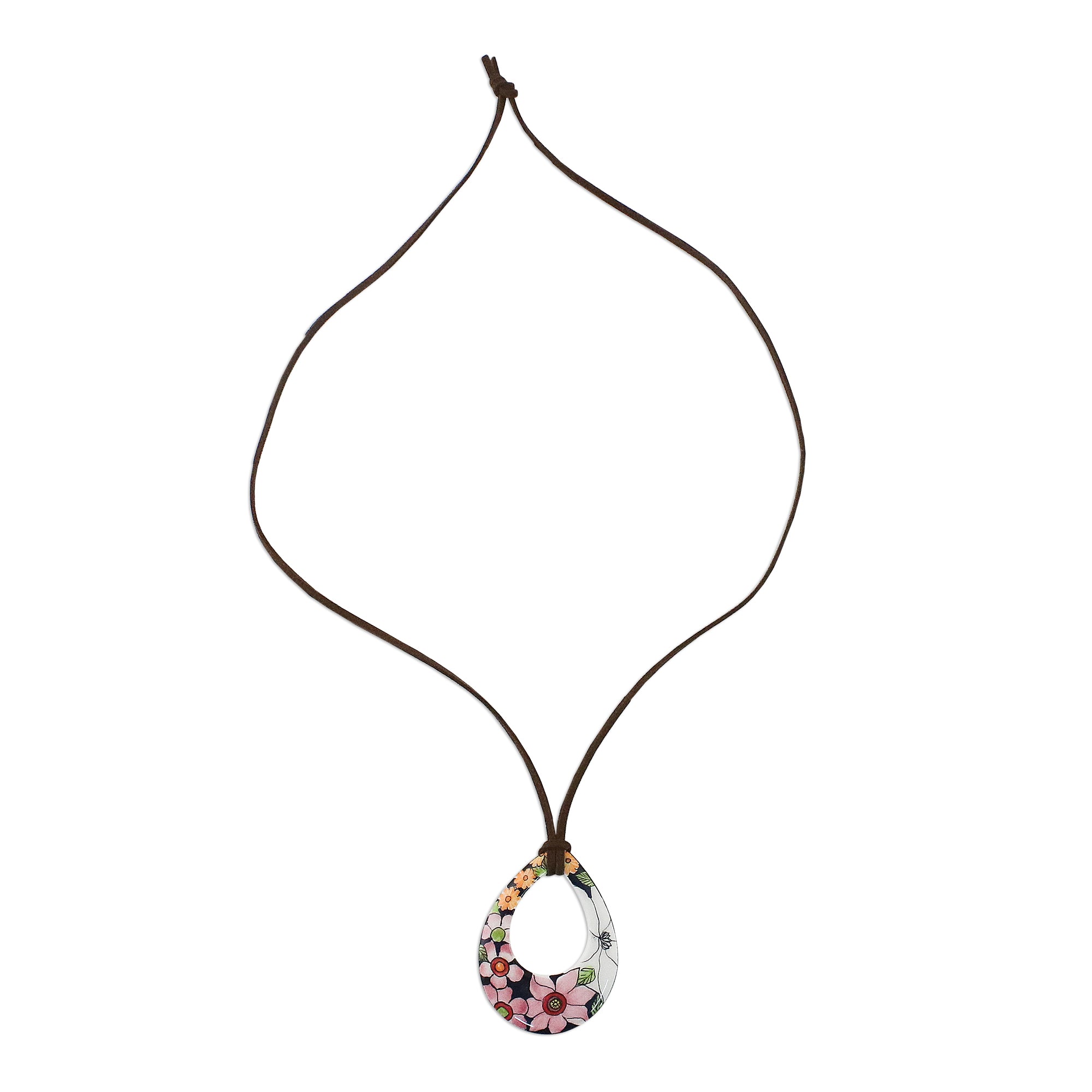 Premium Hand-Painted Ceramic Floral Pendant Necklace - Bursting Blooms Collection