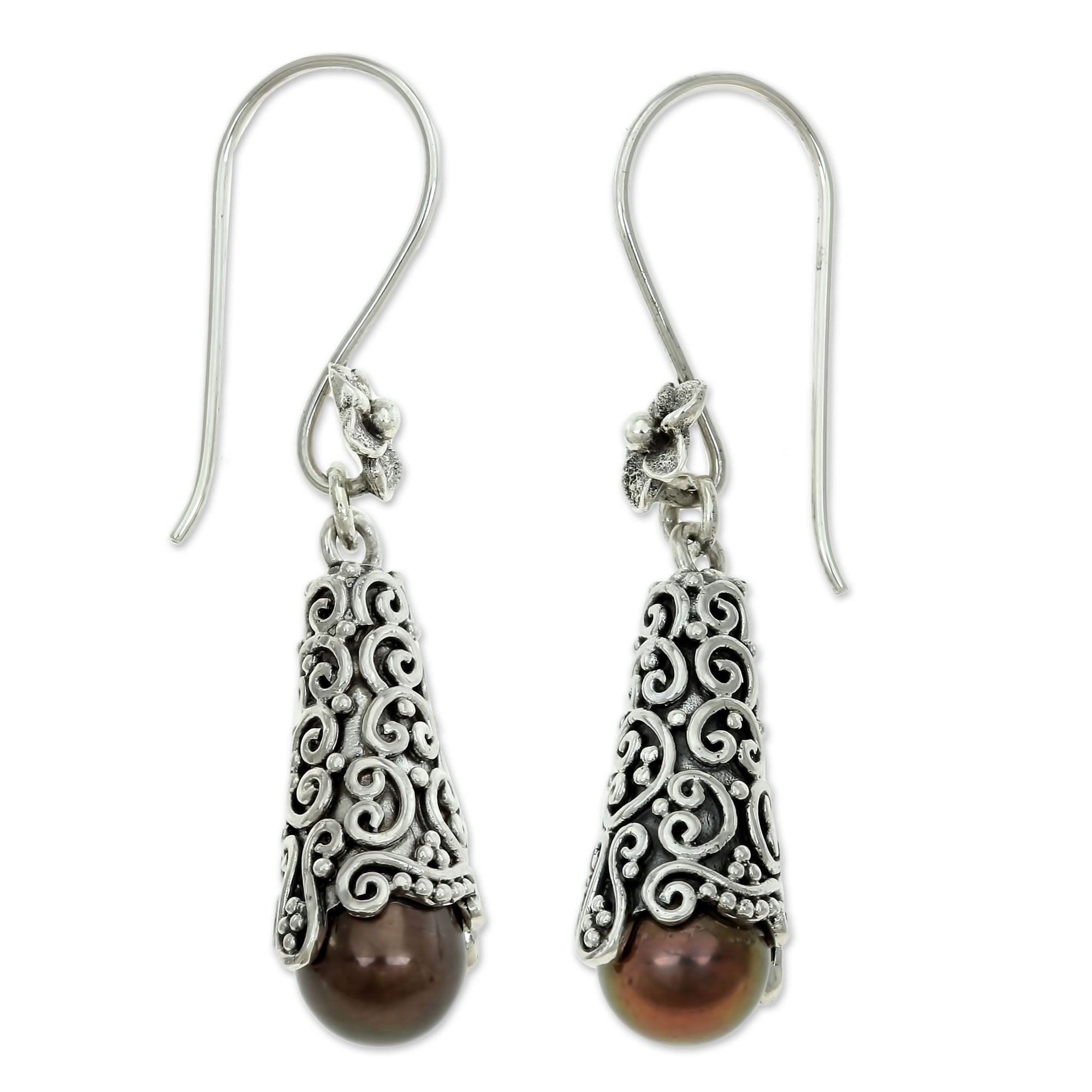 Premium Brown Arabesque Pearl Dangle Earrings