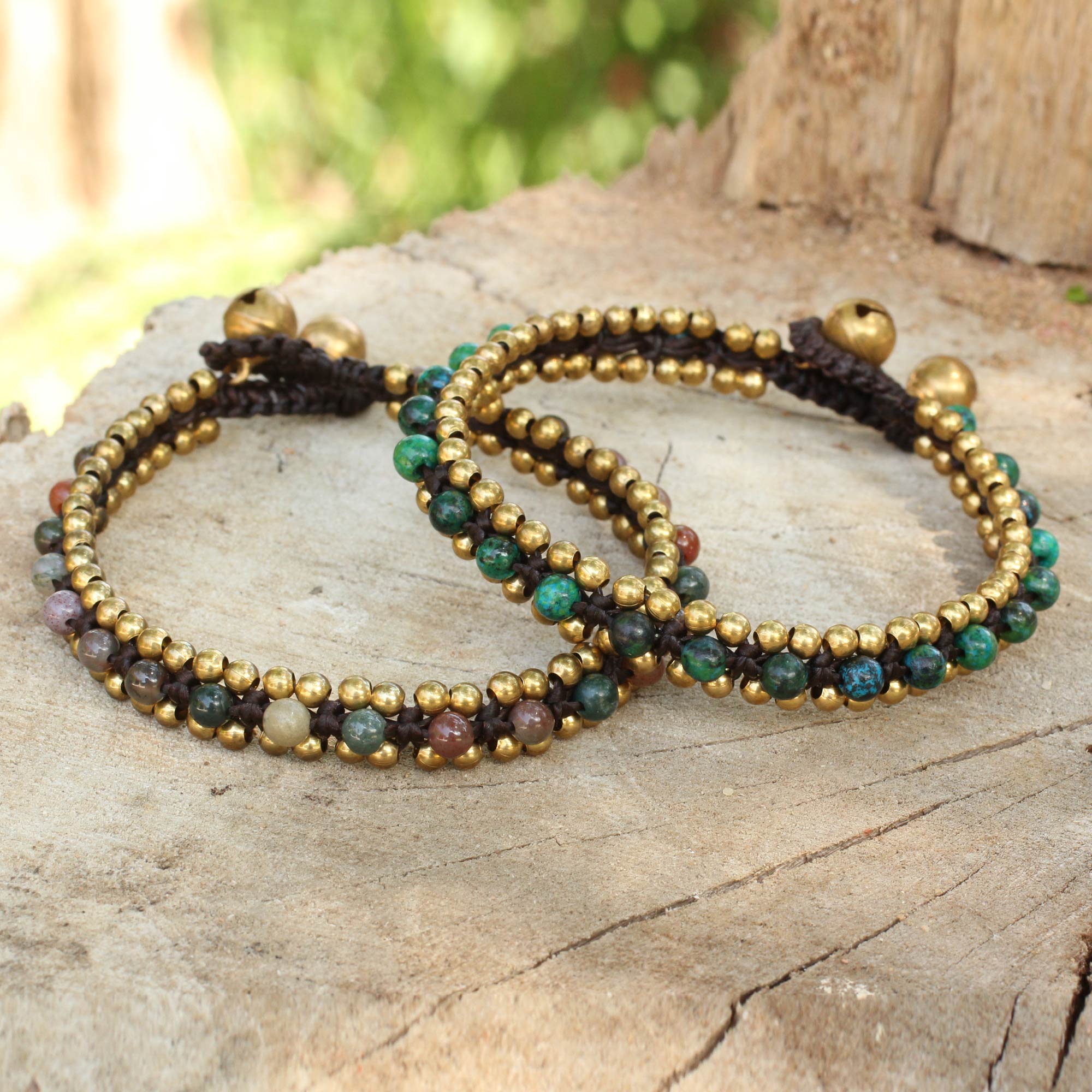 Premium Fair Trade Beaded Bracelets with Serpentine & Agate - Handcrafted Pair