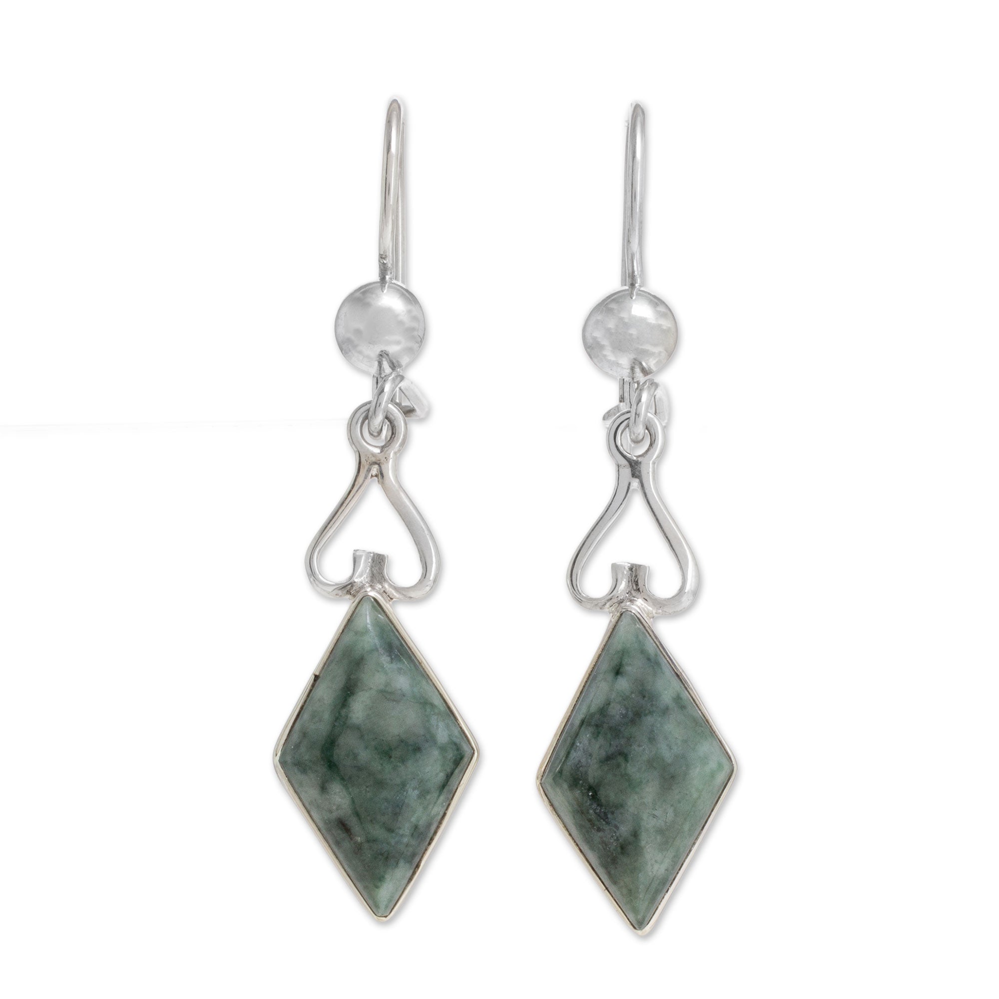 Premium Green Jade Diamond Dangle Earrings – Handcrafted in Guatemala