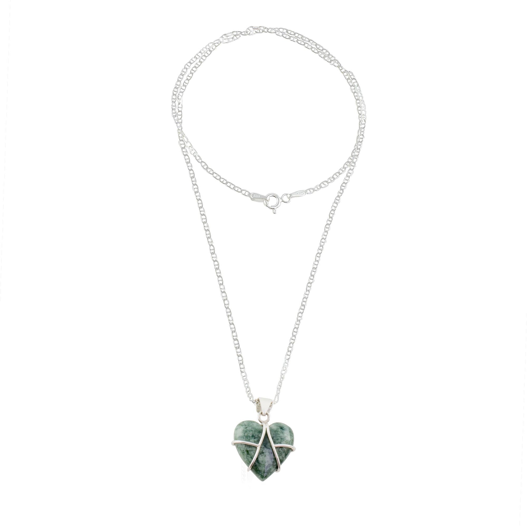 Premium Magical Destiny Jade & Sterling Silver Heart Pendant Necklace