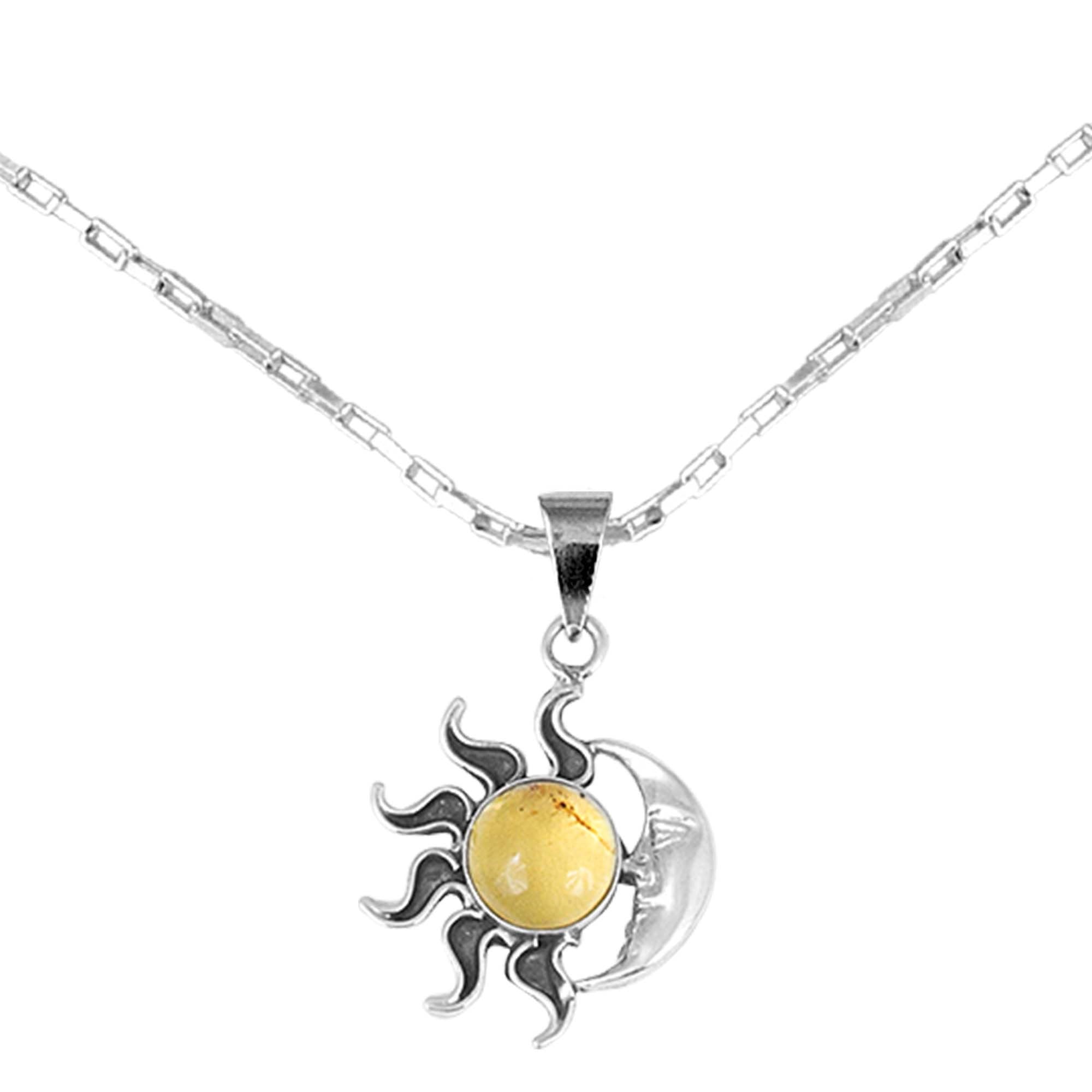 Premium Honey Eclipse Amber Pendant Necklace – Handcrafted in Mexico