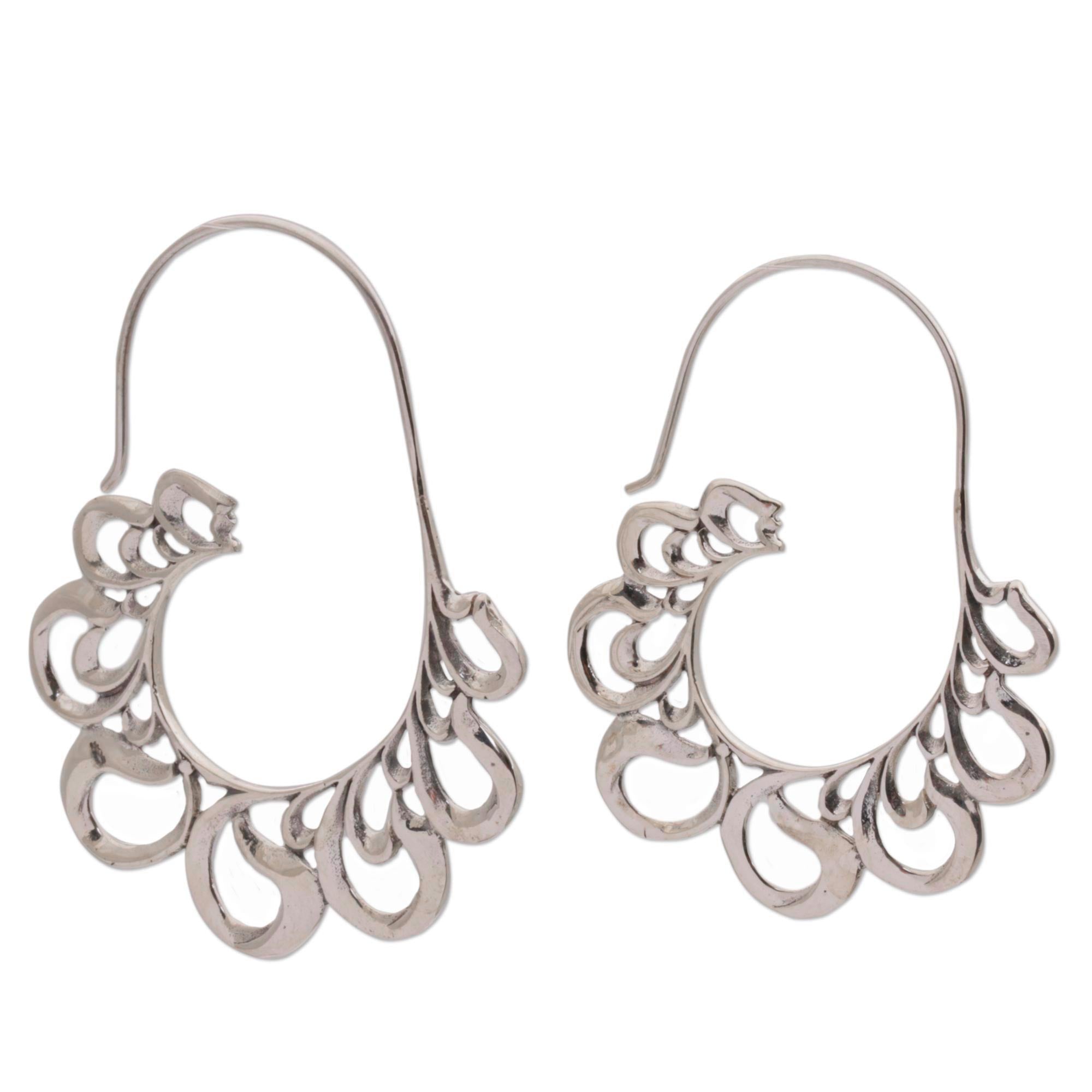 Premium Paisley Silver Half Hoop Earrings – Handmade Elegance