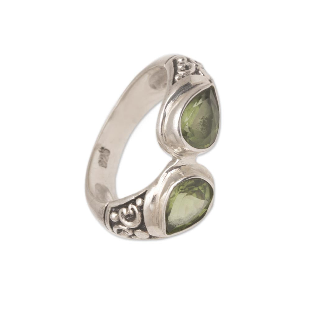 Premium Temple Tears Teardrop Peridot & Sterling Silver Cocktail Ring - Handcrafted in Bali