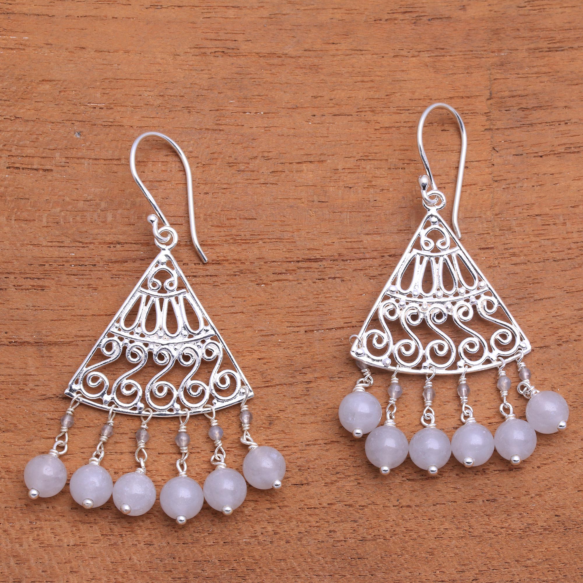 Premium Moonstone Spiral Chandelier Earrings - Handcrafted in Bali