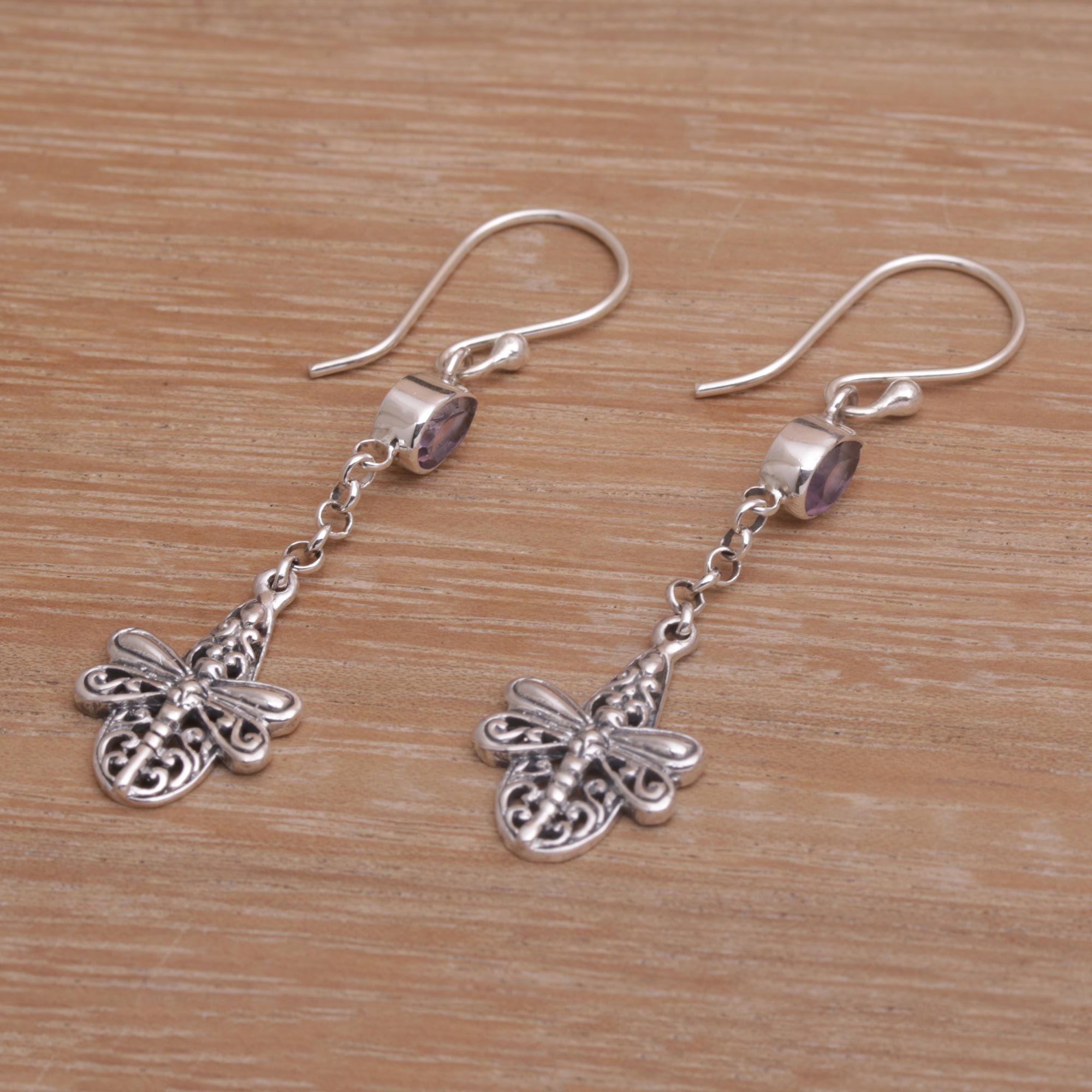 Premium Dragonfly Altar Earrings - Handmade 925 Sterling Silver with Amethyst