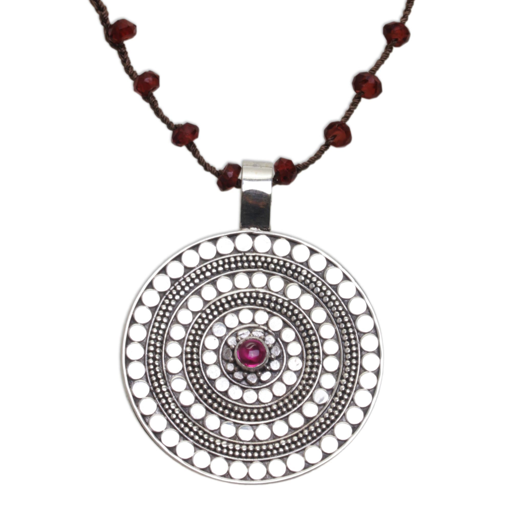 Premium Shining Shield Brown 925 Sterling Silver Rhodolite Pendant Necklace - Handcrafted Elegance