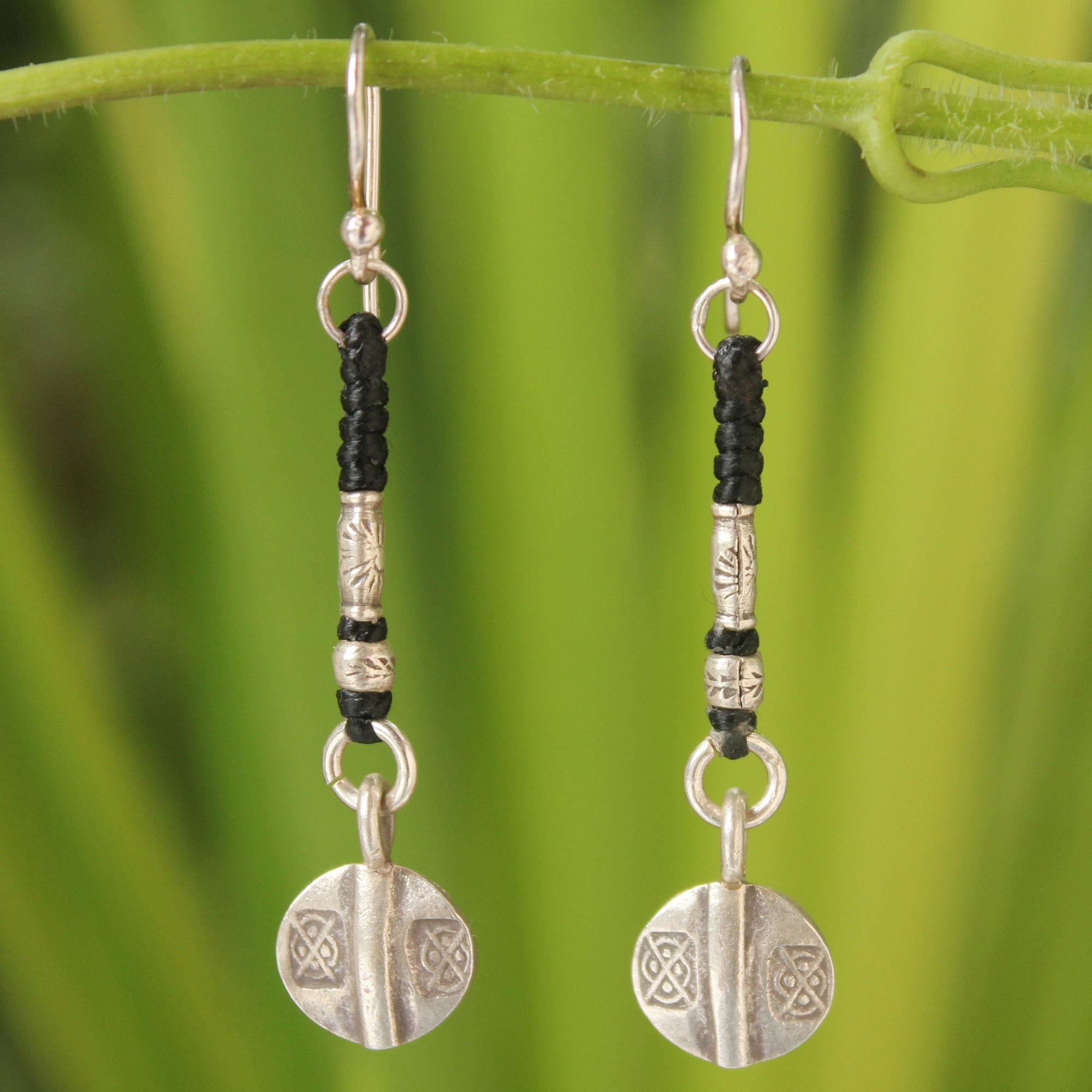 Premium Tribal Art Silver Dangle Earrings - Handcrafted Elegance