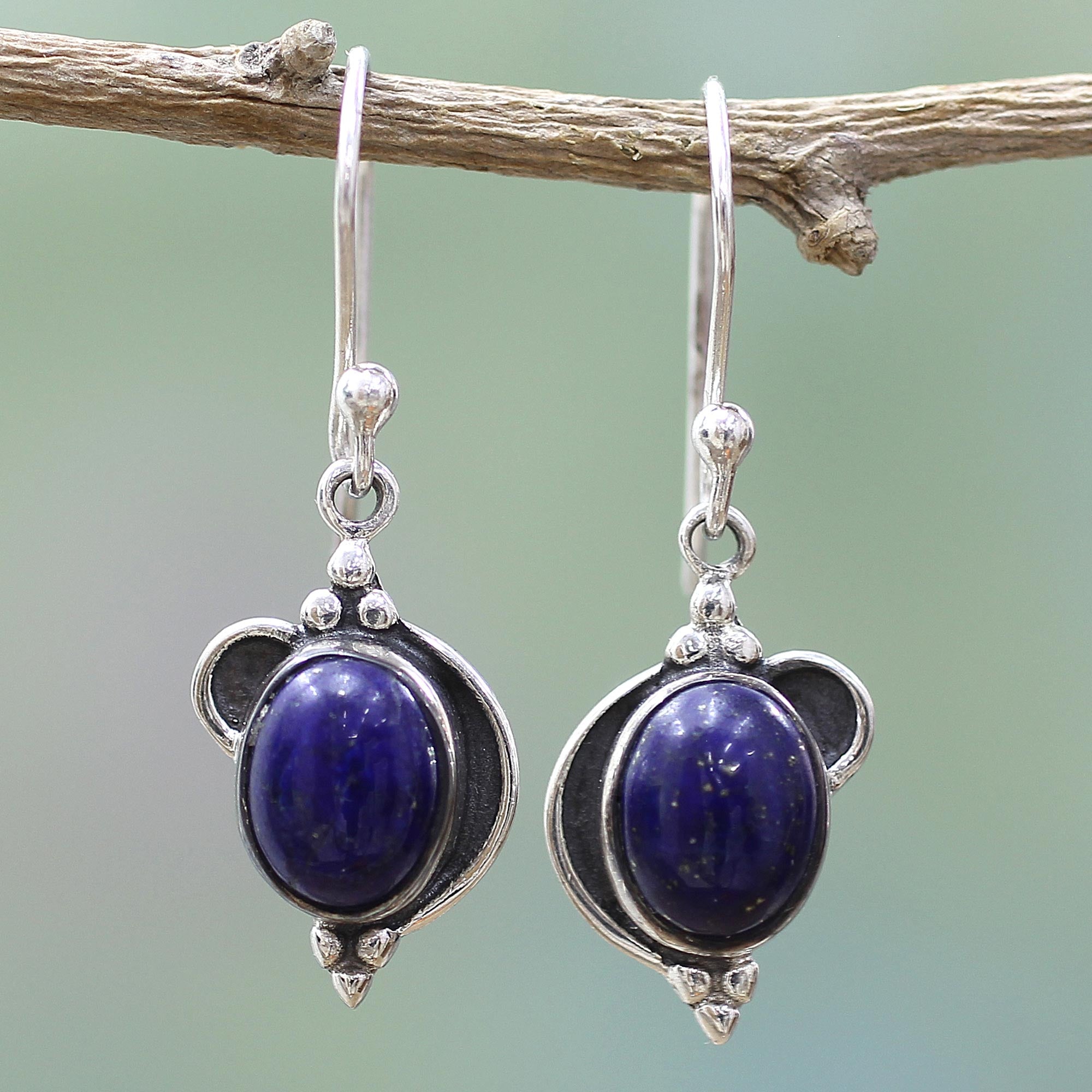 Premium Lapis Lazuli Silver Dangle Earrings – Handcrafted Elegance