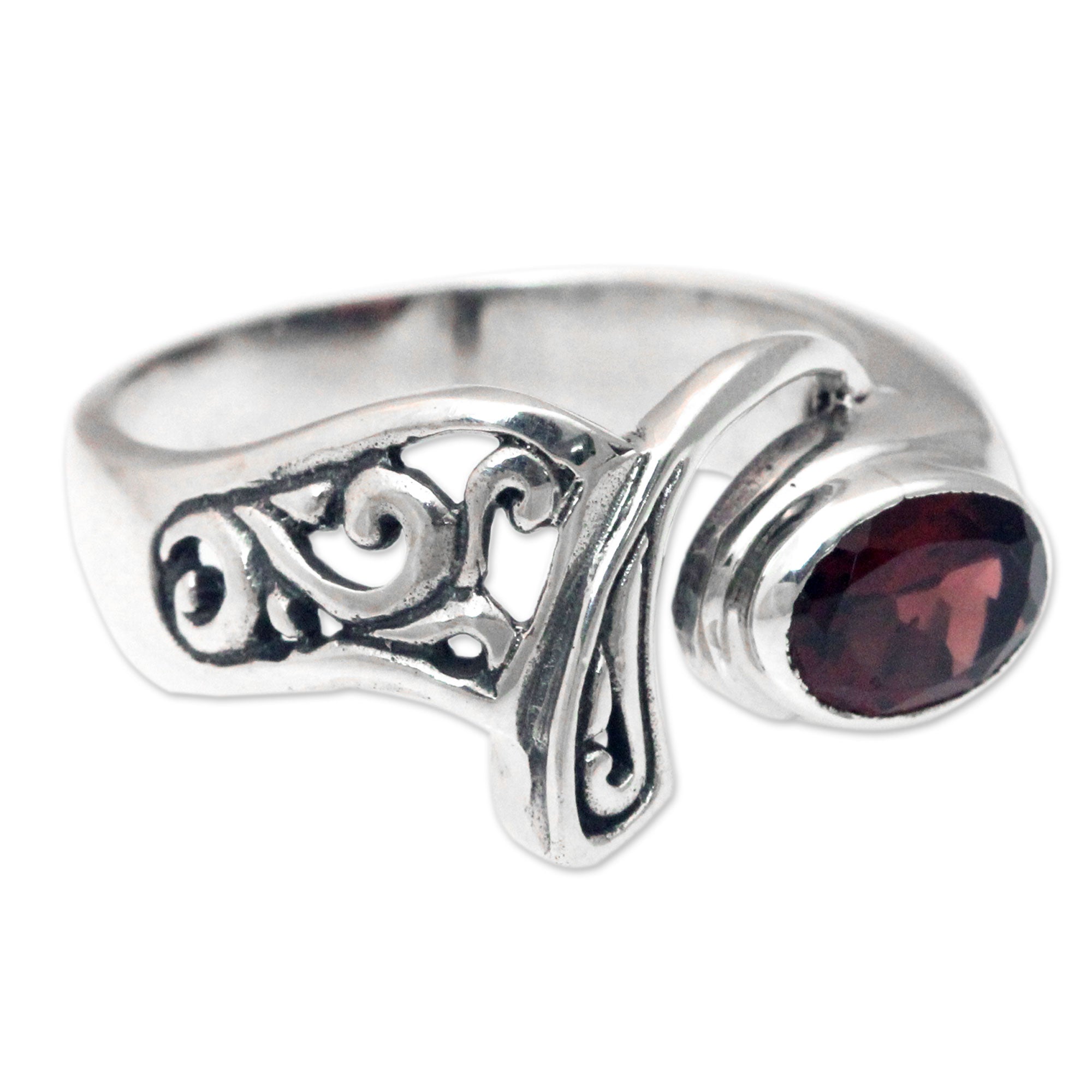 Premium Jimbaran Sterling Silver & Garnet Ring - Handcrafted Elegance