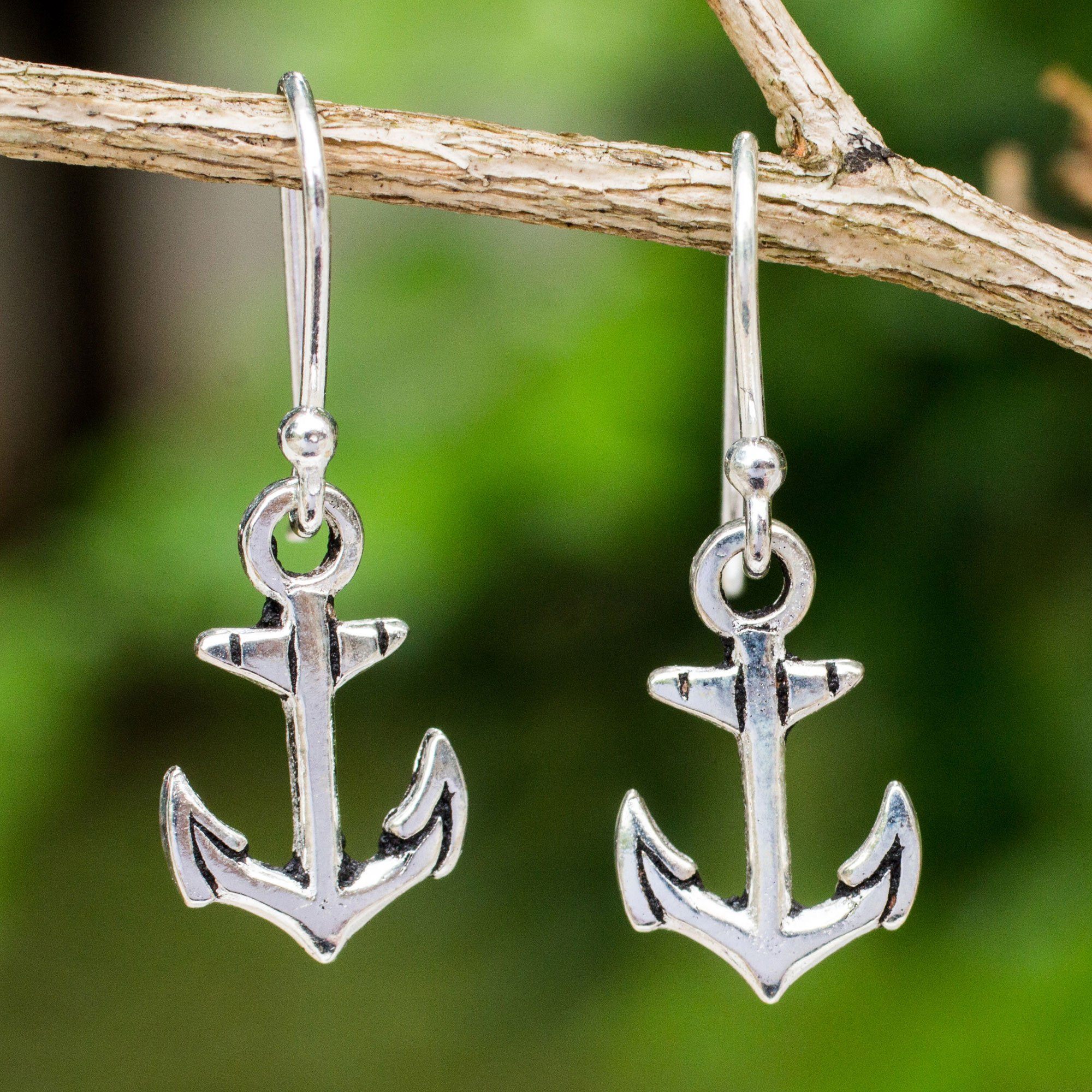 Premium Anchor Dangle Earrings - Sterling Silver