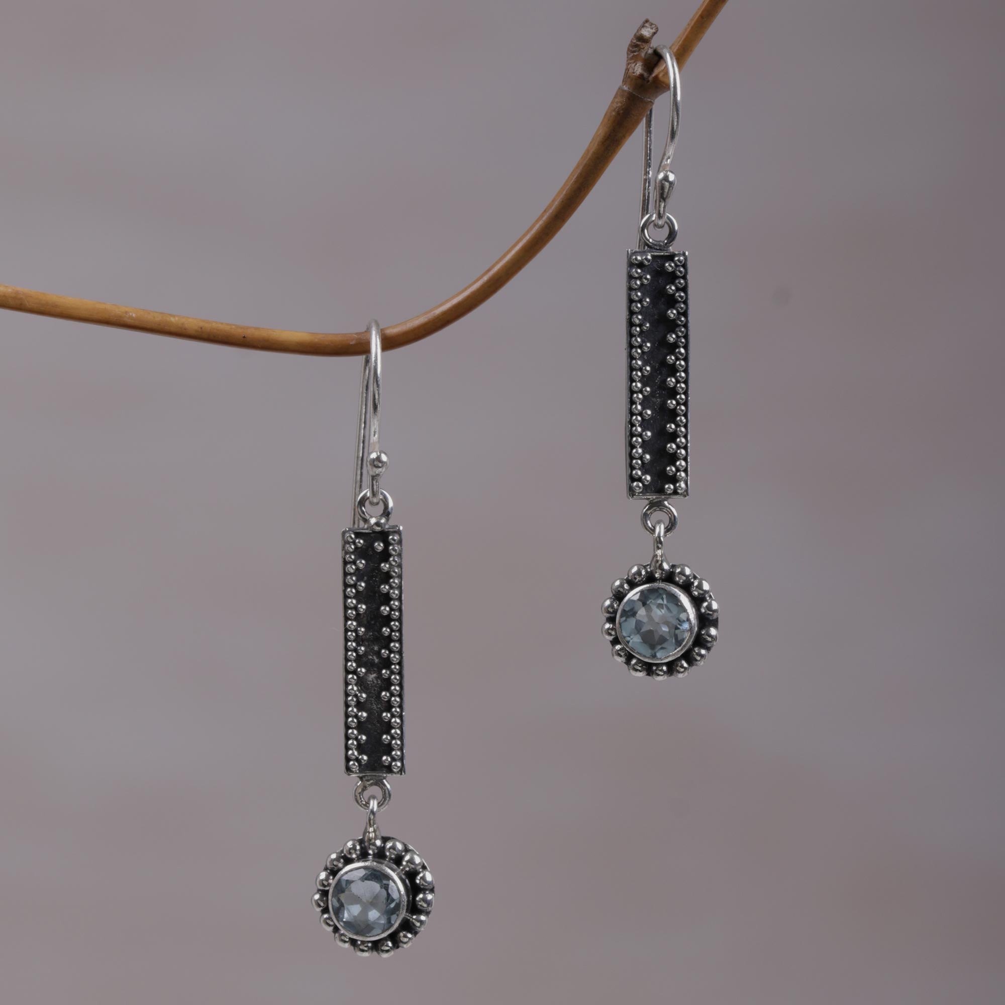 Premium Falling Raindrops Sterling Silver and Blue Topaz Dangle Earrings – Handcrafted in Bali