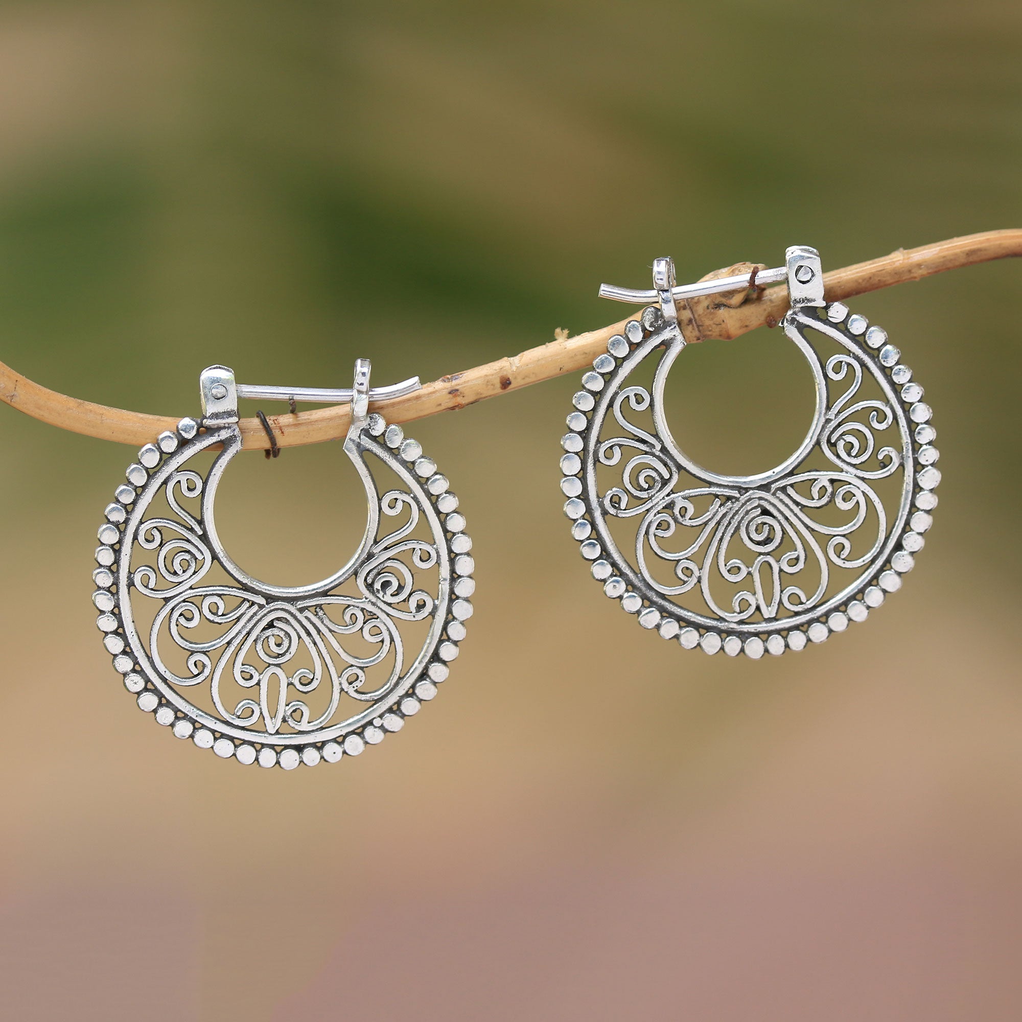 Premium Swirling Radiance Sterling Silver Hoop Earrings - Handcrafted in Bali