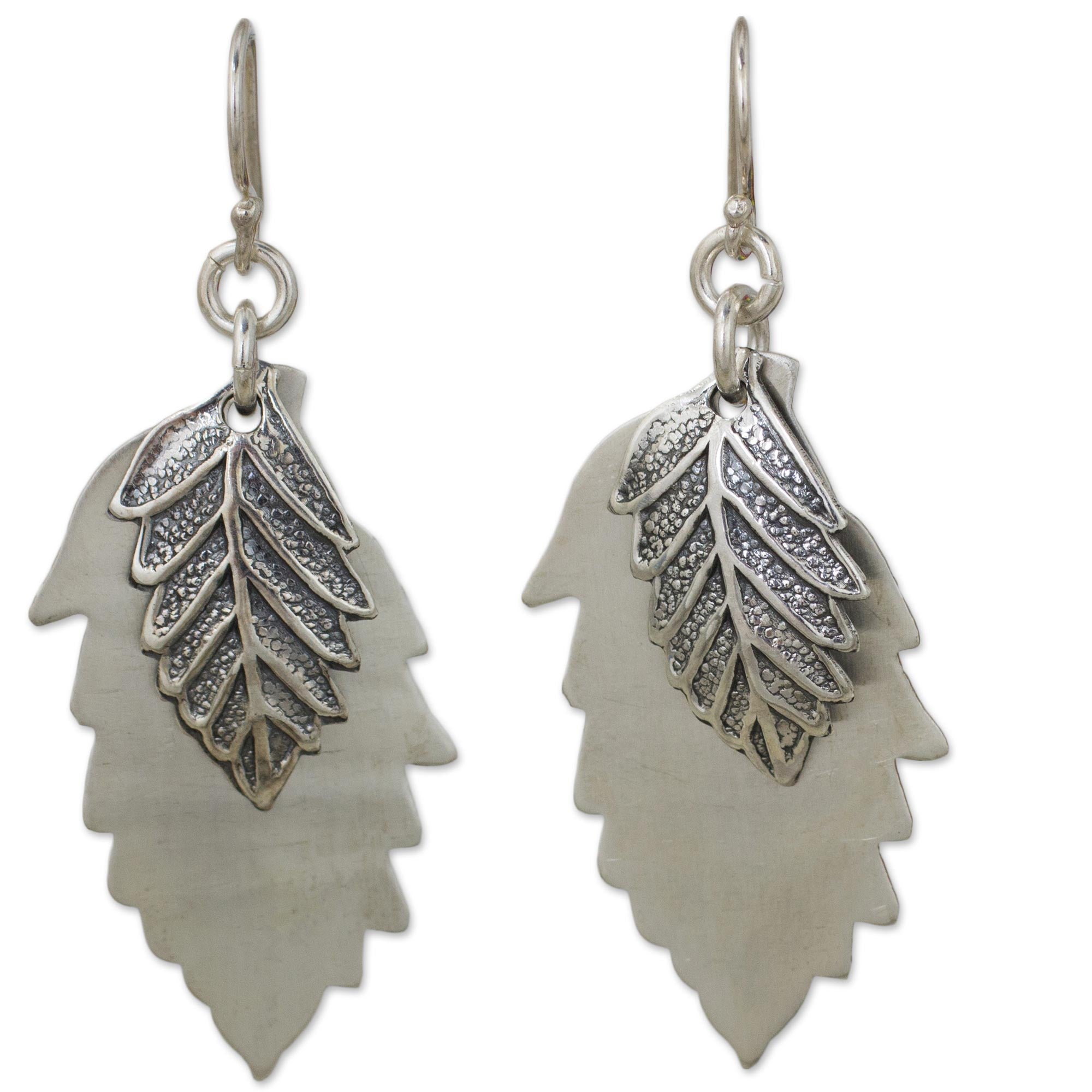 Premium Leaf Shadows 925 Sterling Silver Artisan Earrings – Nature-Inspired Elegance