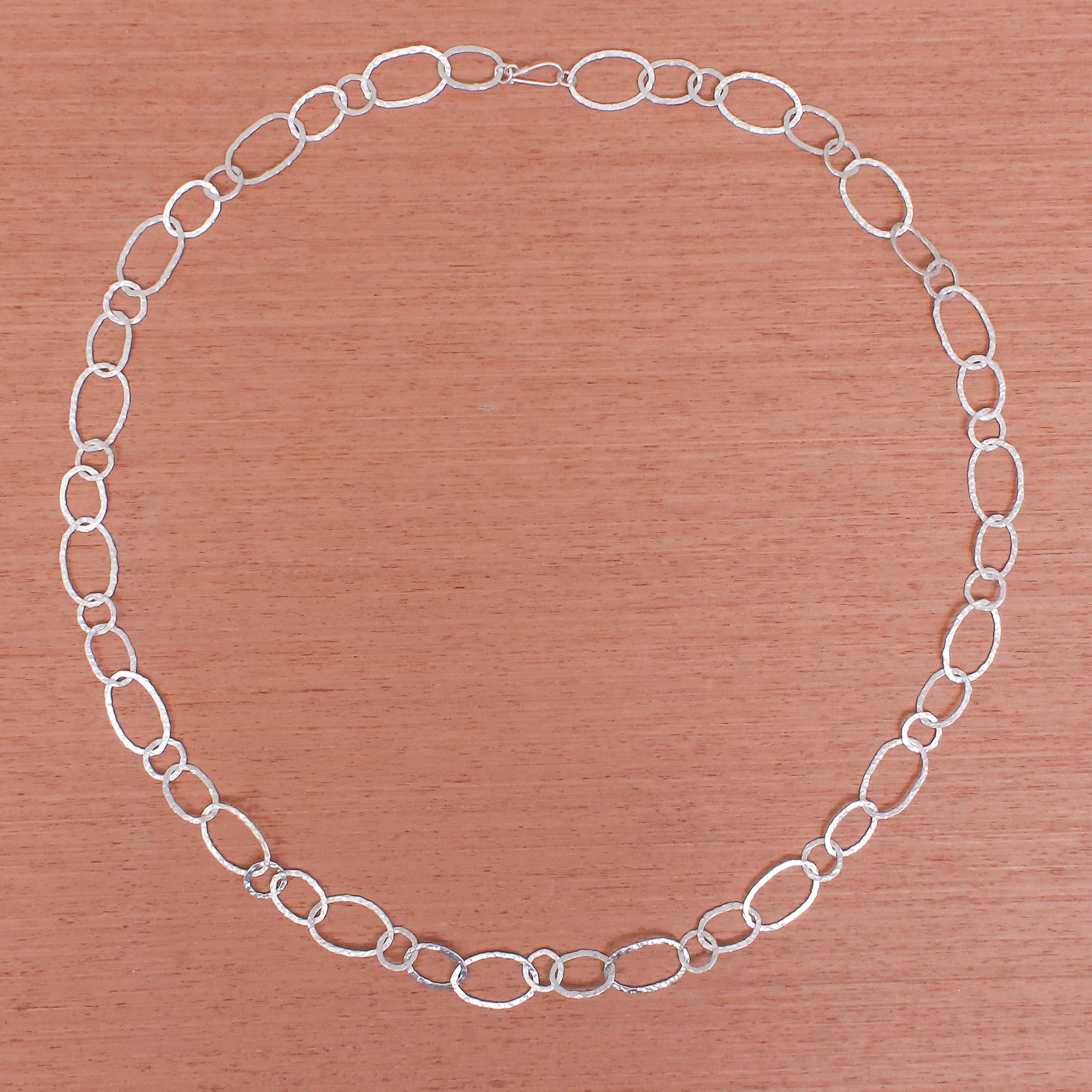 Premium Lanna Links Extra Long 950 Silver Hammered Necklace