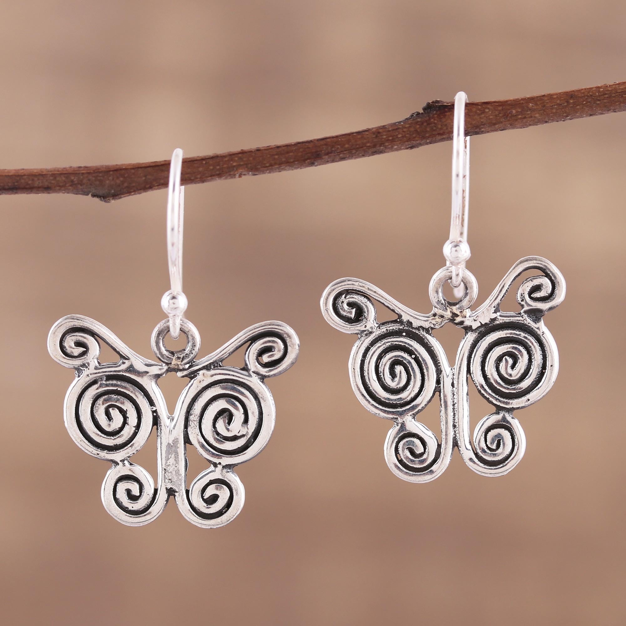 Premium Butterfly Spiral Sterling Silver Dangle Earrings