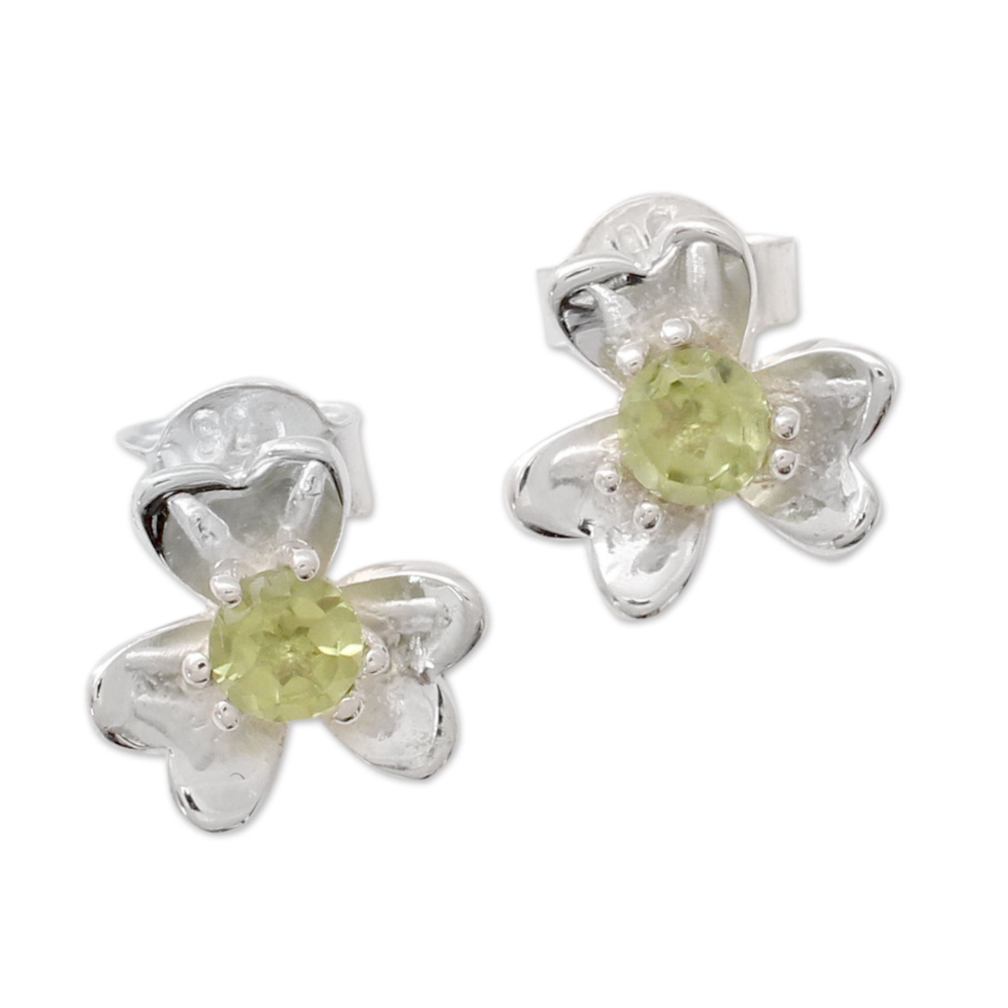 Premium Cradle Lily Peridot Sterling Silver Earrings - Handcrafted in India