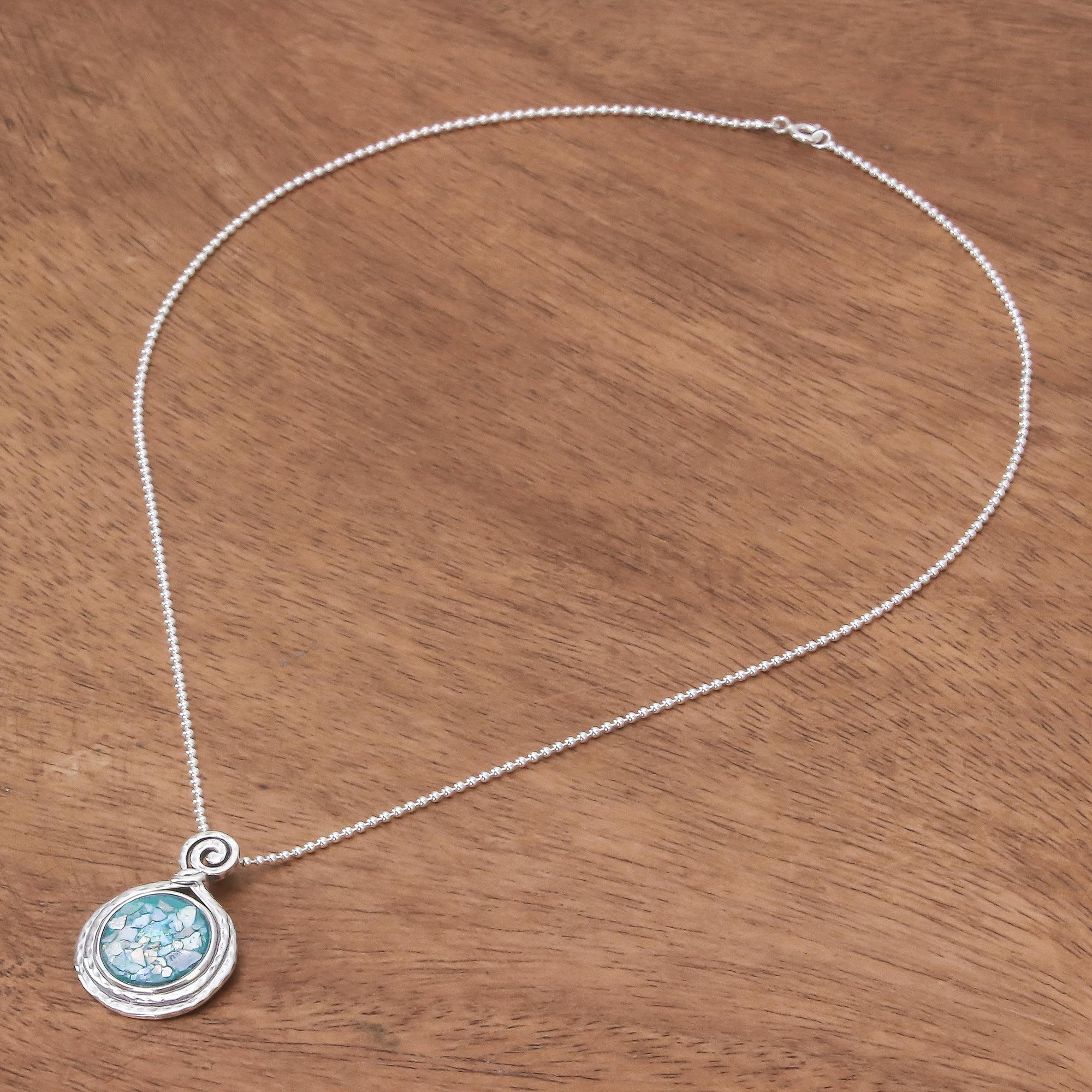 Premium Glittering Moon Artisan Necklace - Ancient Roman Glass & Sterling Silver