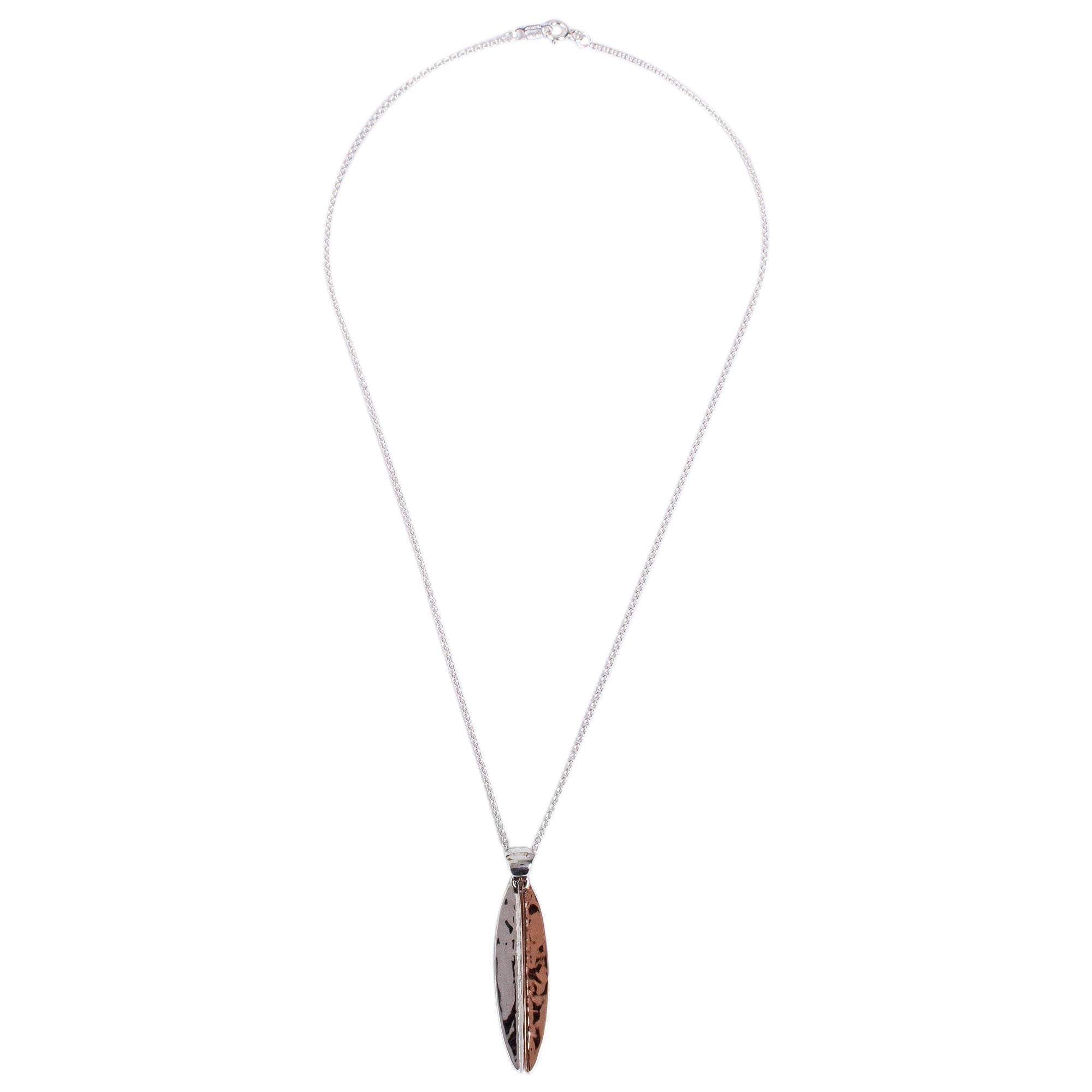 Premium Hammered Abstraction Pendant Necklace - Sterling Silver & Copper