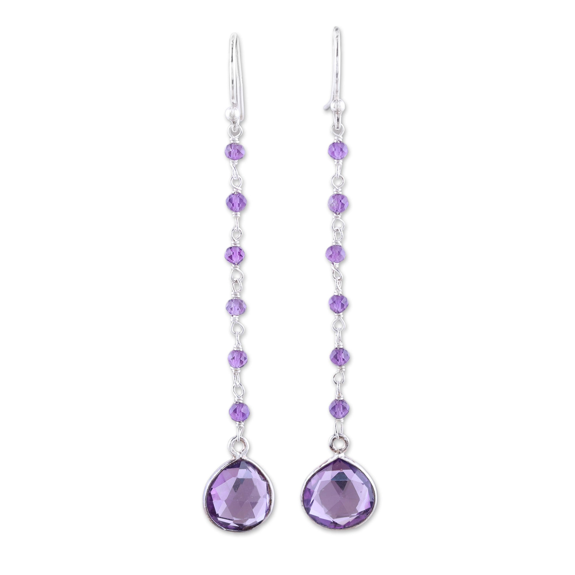 Premium Morning Drops 8-Carat Amethyst Dangle Earrings - Handcrafted in India