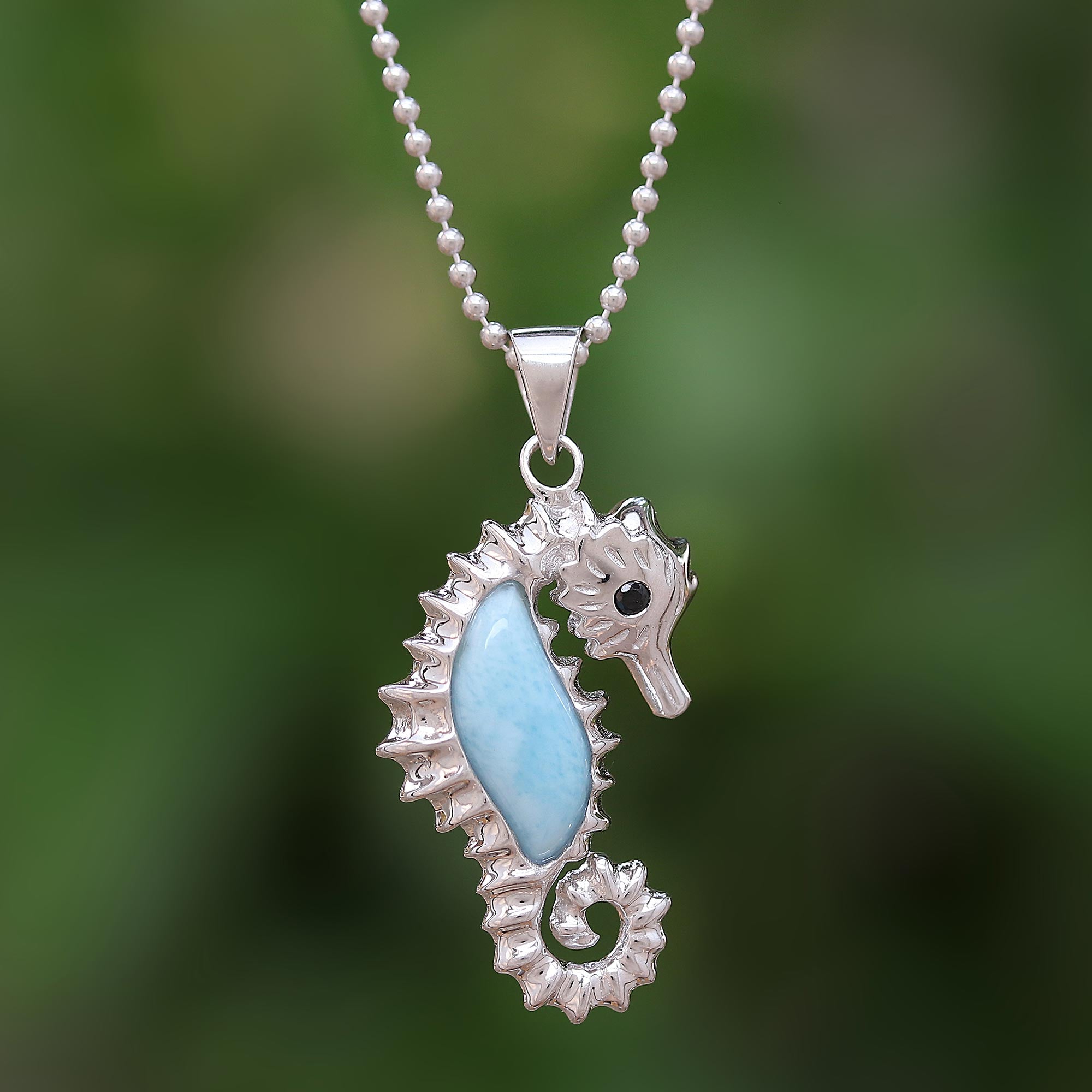 Premium Seahorse Larimar Necklace – Handcrafted Sterling Silver Jewelry