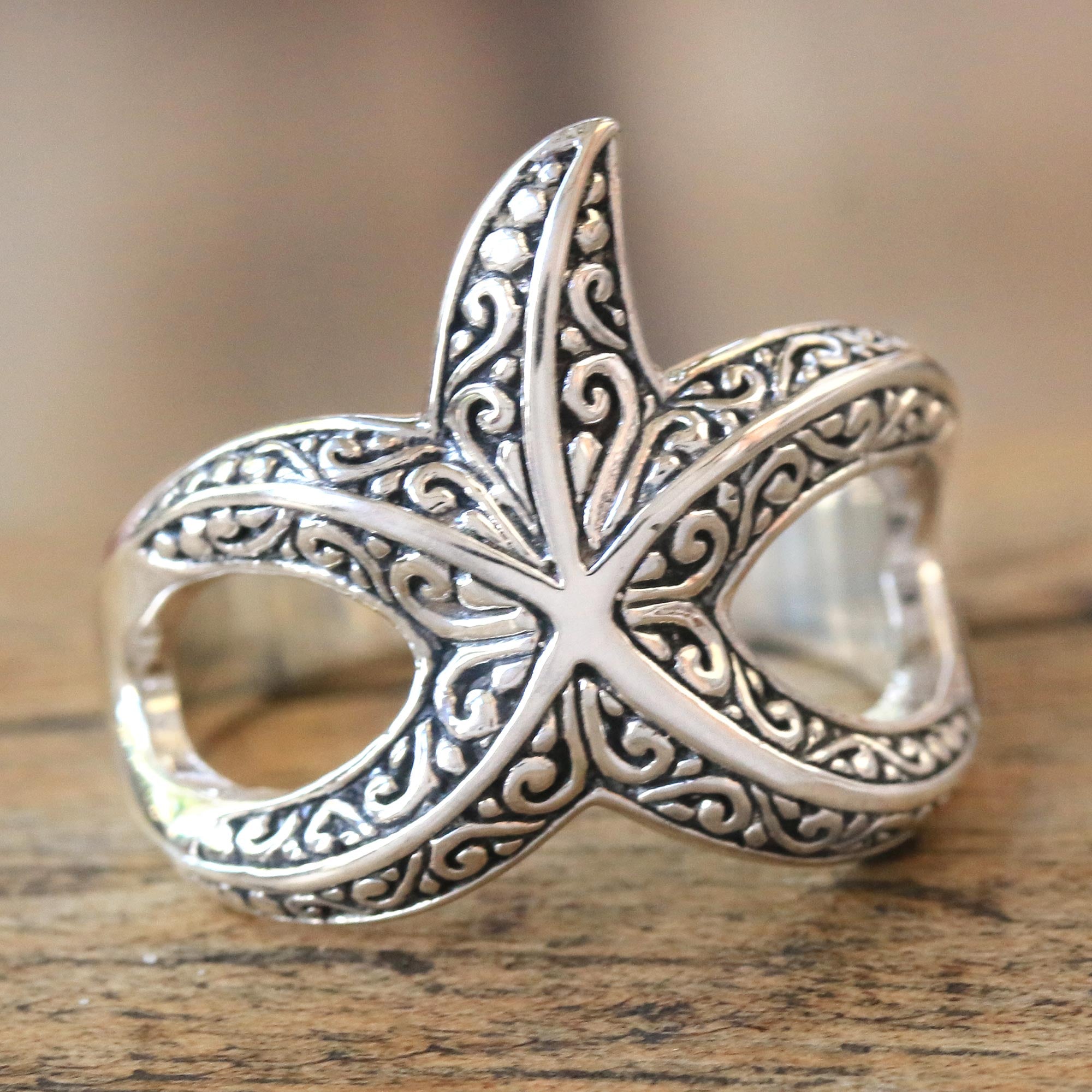 Premium Bali Starfish Sterling Silver Cocktail Ring