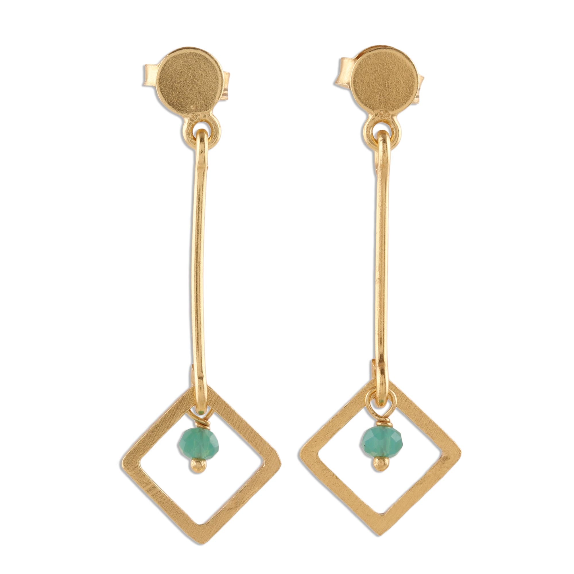 Premium Square Dazzle 22k Gold Plated Chalcedony Dangle Earrings - Handcrafted in India