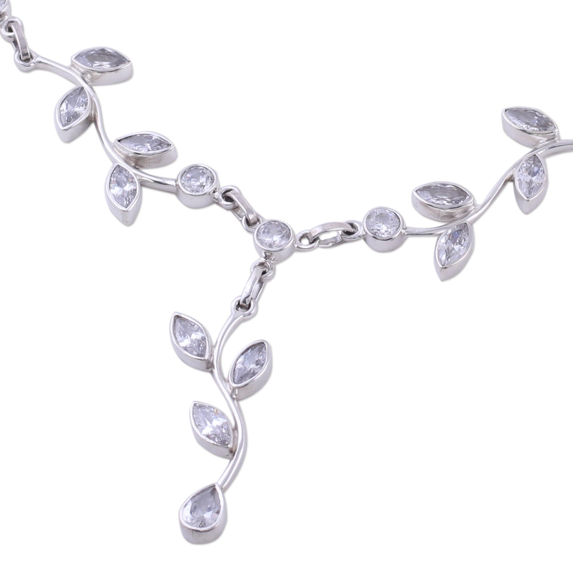 Premium Sparkling Quartz Garland Necklace in Sterling Silver - Handcrafted in India