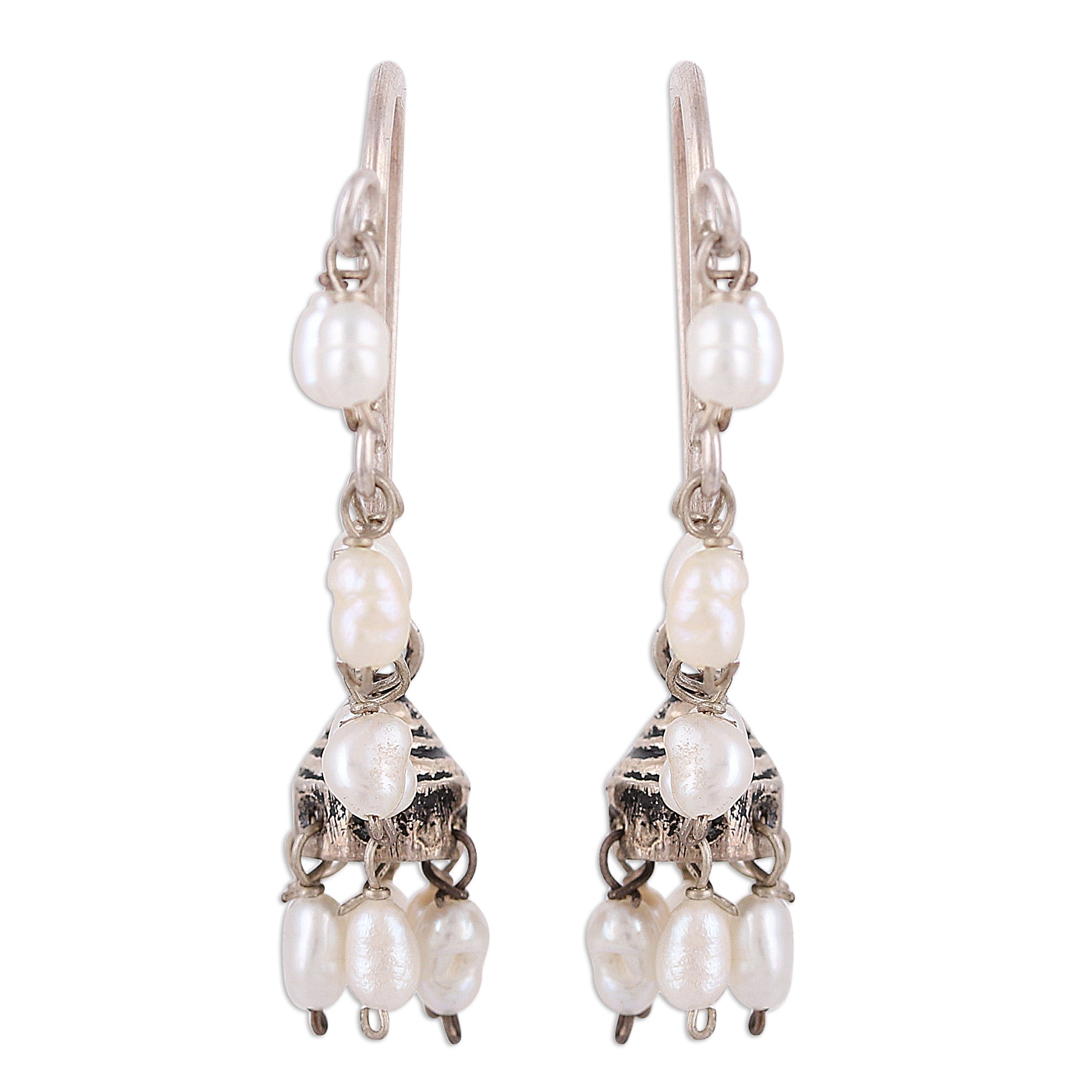 Premium Pearl Melody Silver Dangle Earrings - Handcrafted Elegance