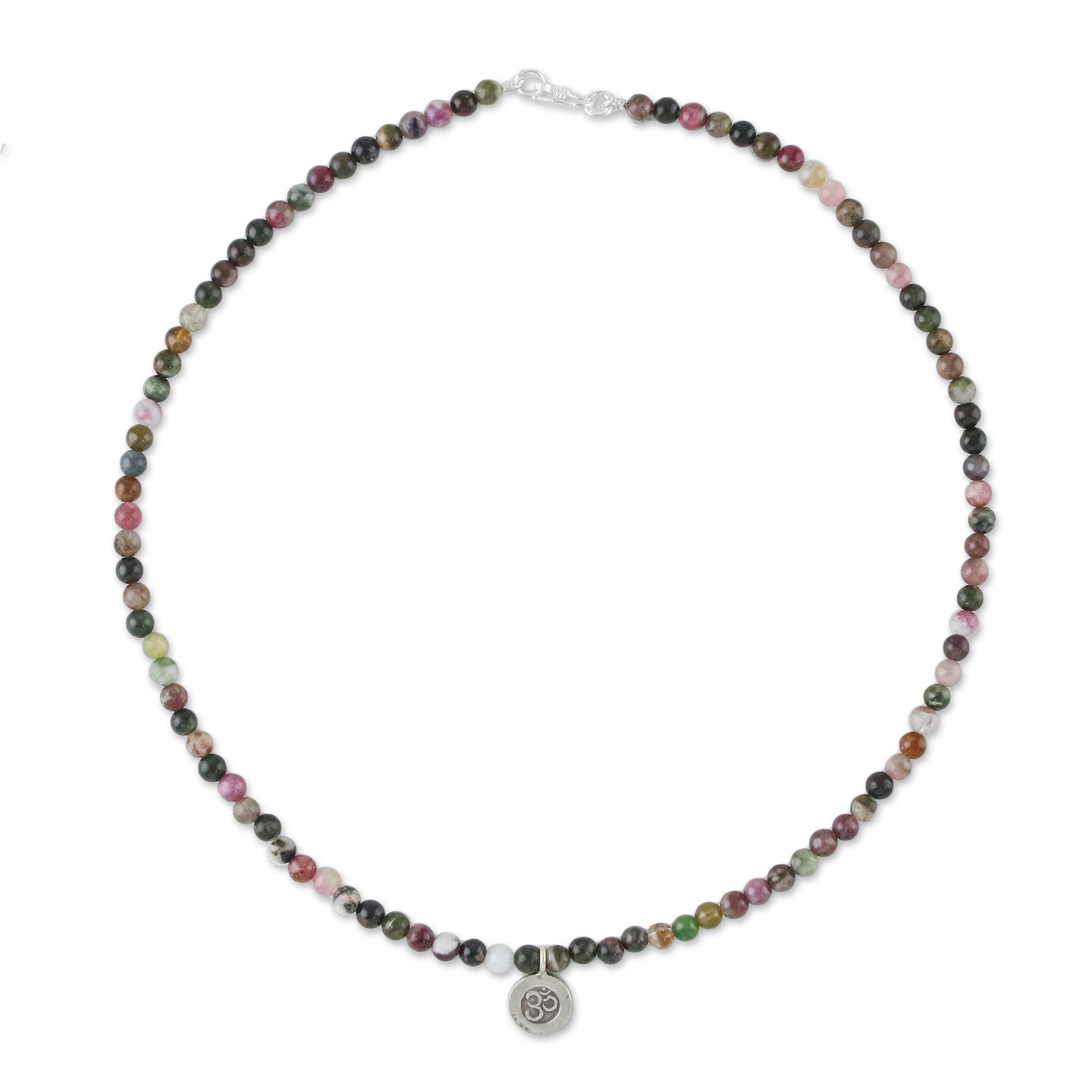 Premium Om Tourmaline Beaded Pendant Necklace – Handcrafted in Thailand