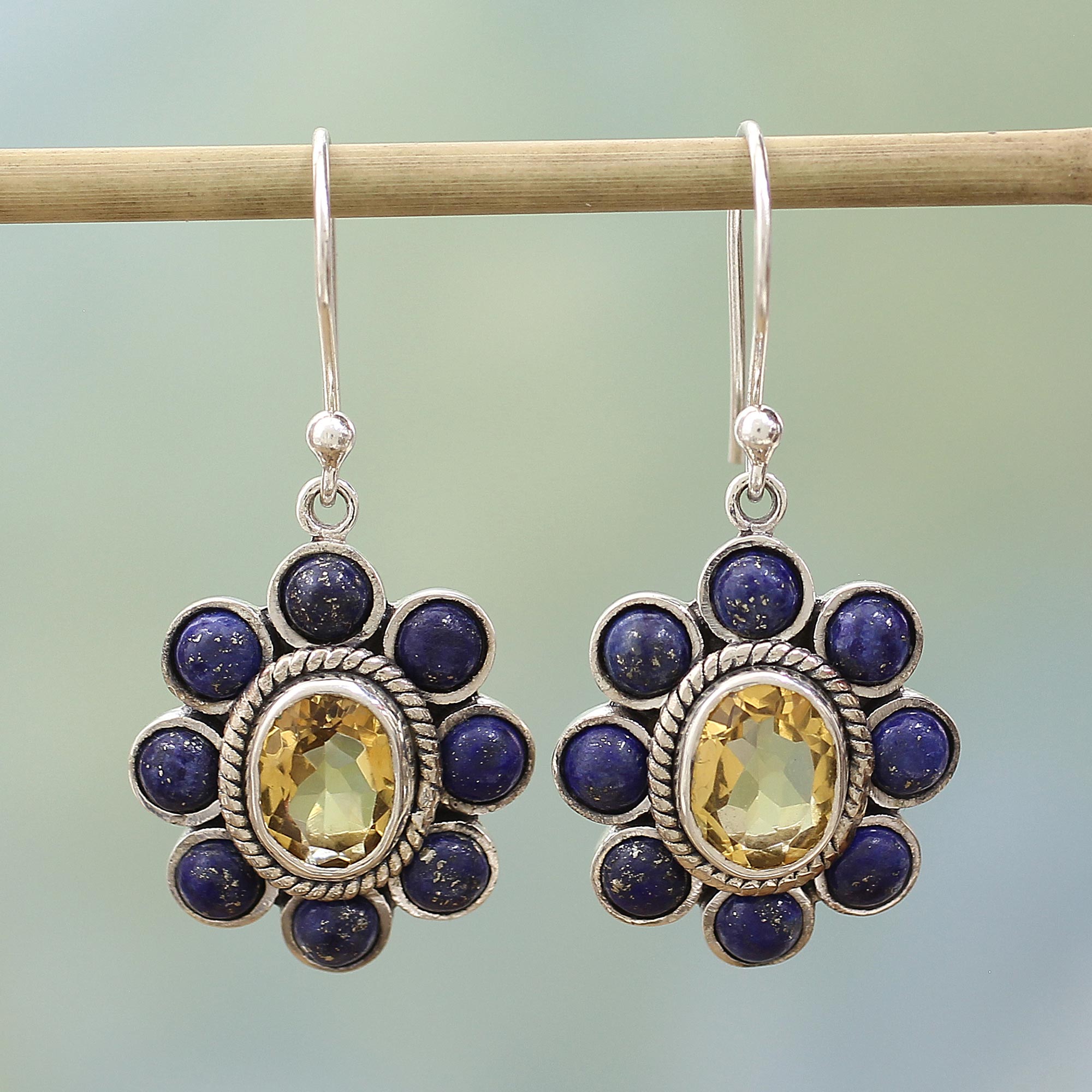 Premium Citrine & Lapis Lazuli Dangle Earrings – Handmade in India