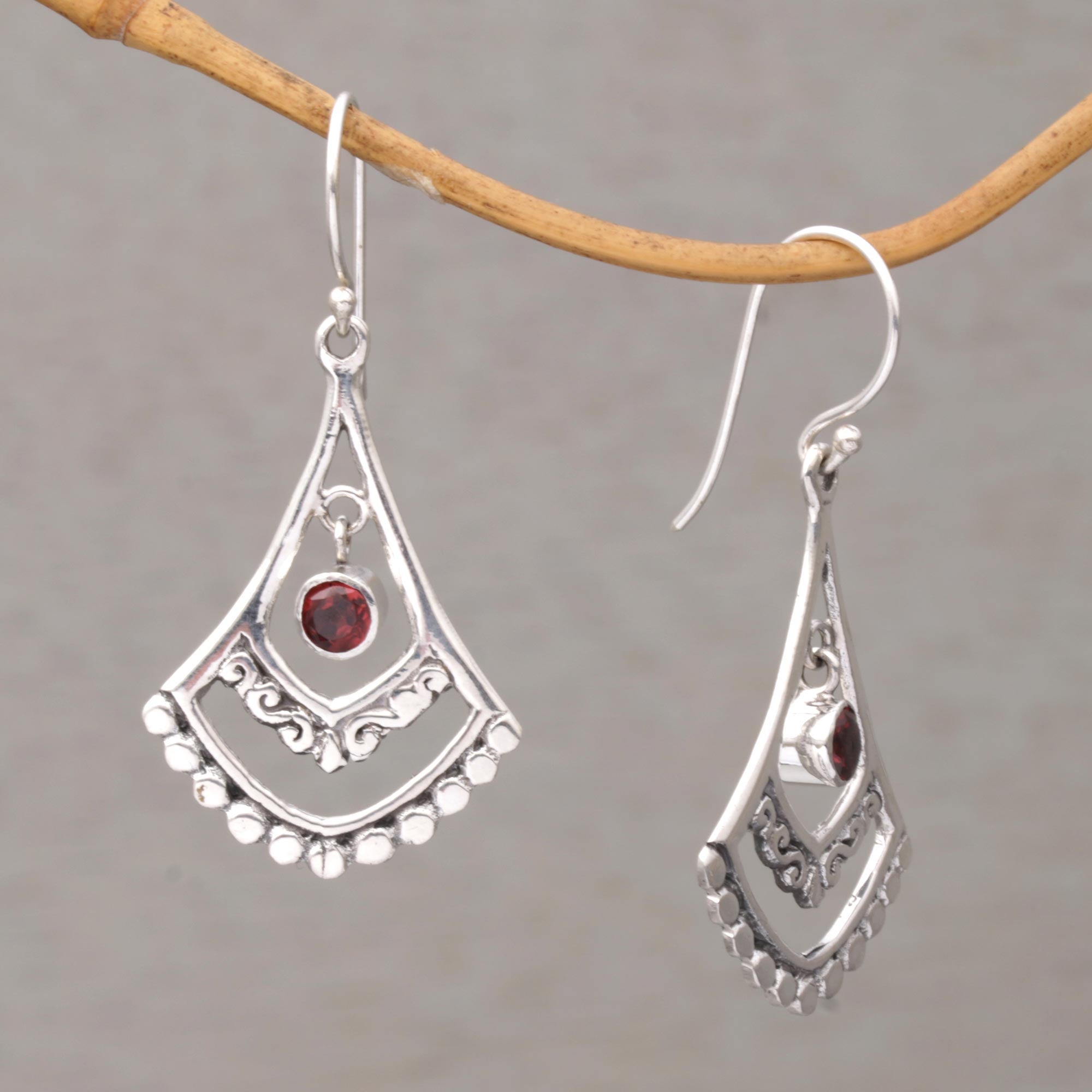 Premium Handcrafted Garnet Dangle Earrings in Sterling Silver – Exotic Indonesian Design