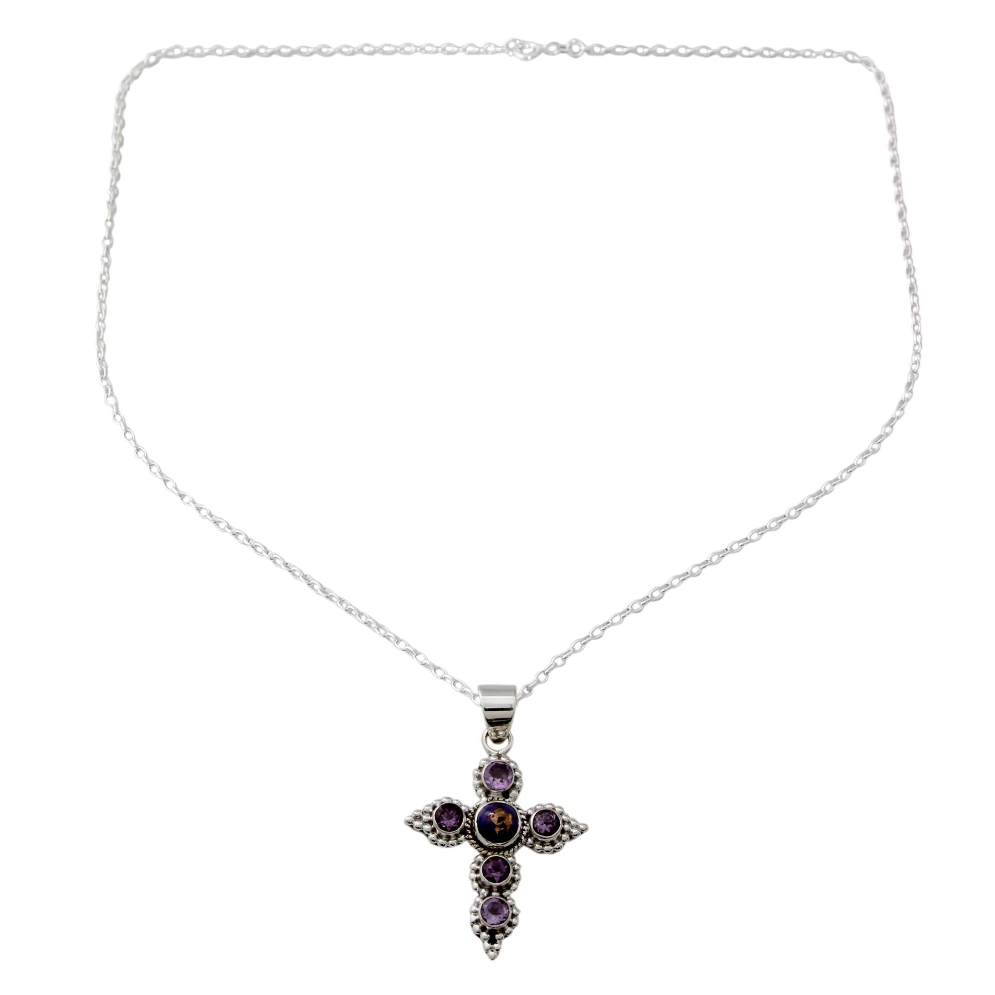 Premium Divine Harmony Amethyst & Silver Cross Necklace - Handcrafted Elegance