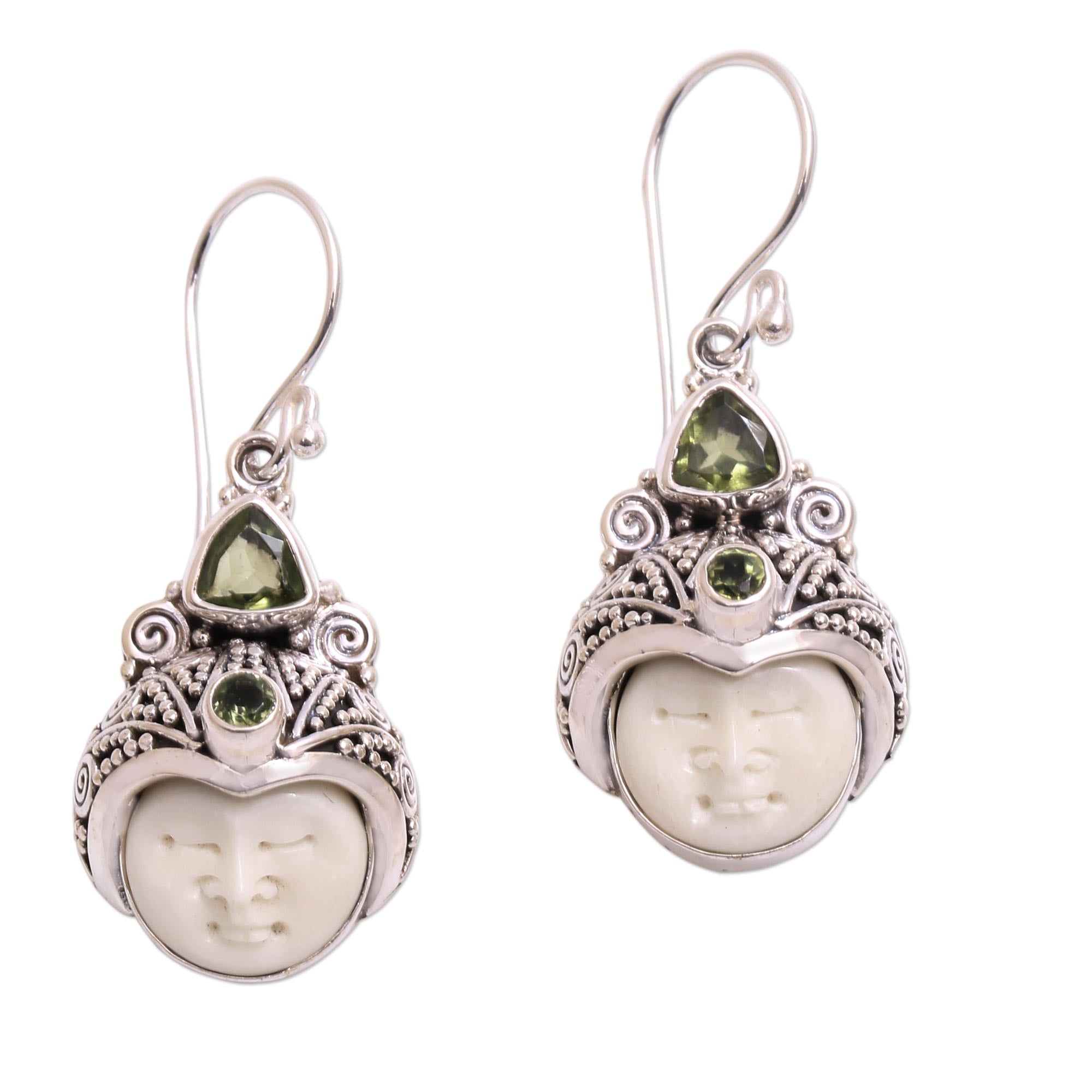 Premium Handcrafted Peridot and Bone Dangle Earrings from Bali - Celuk Pangeran Design