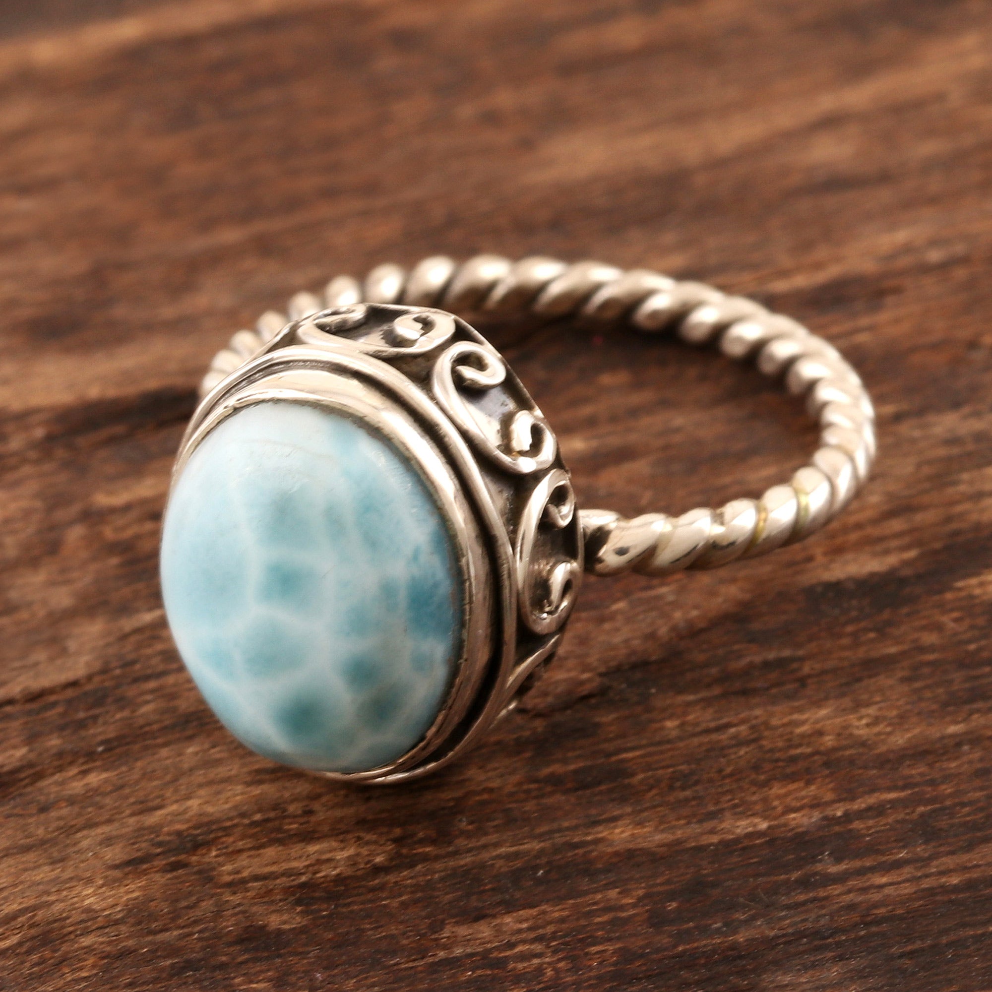 Premium Larimar Sterling Silver Ring - Endless Summer Sky Collection